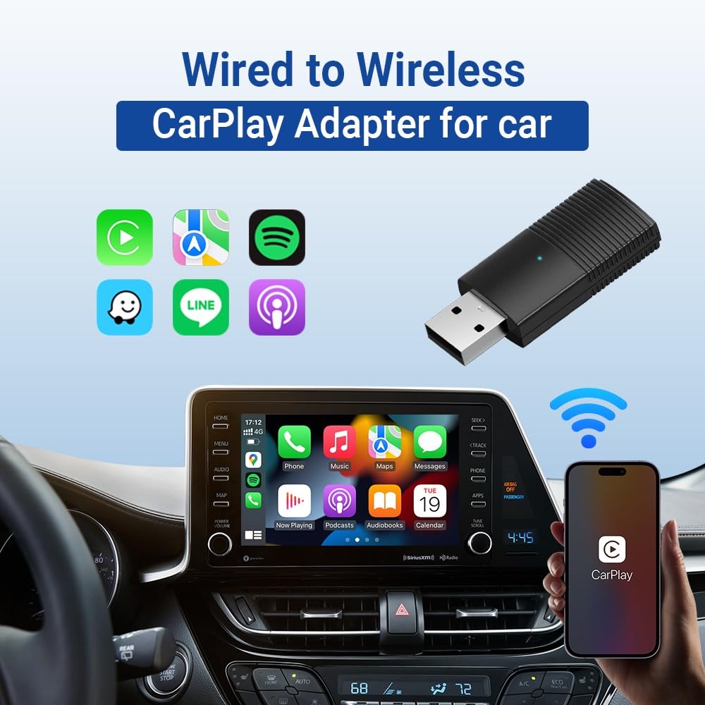 Wireless CarPlay Adapter for iPhone - Convert Wired to Wireless CarPlay Instantly - Mini USB C CarPlay Dongle Compatible with iOS 10+ - Perfect for Commuting, Road Trips & Hands-Free Driving