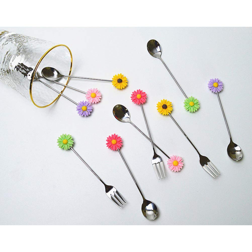 3-Piece Espresso Stirring Spoon Set - Stainless Steel Coffee Mixer Wand, Honey & Condiment Spoons, Daisy Design Stir Stick for Espresso, Tea, Hot Chocolate - Perfect for Home, Cafe & Office Use