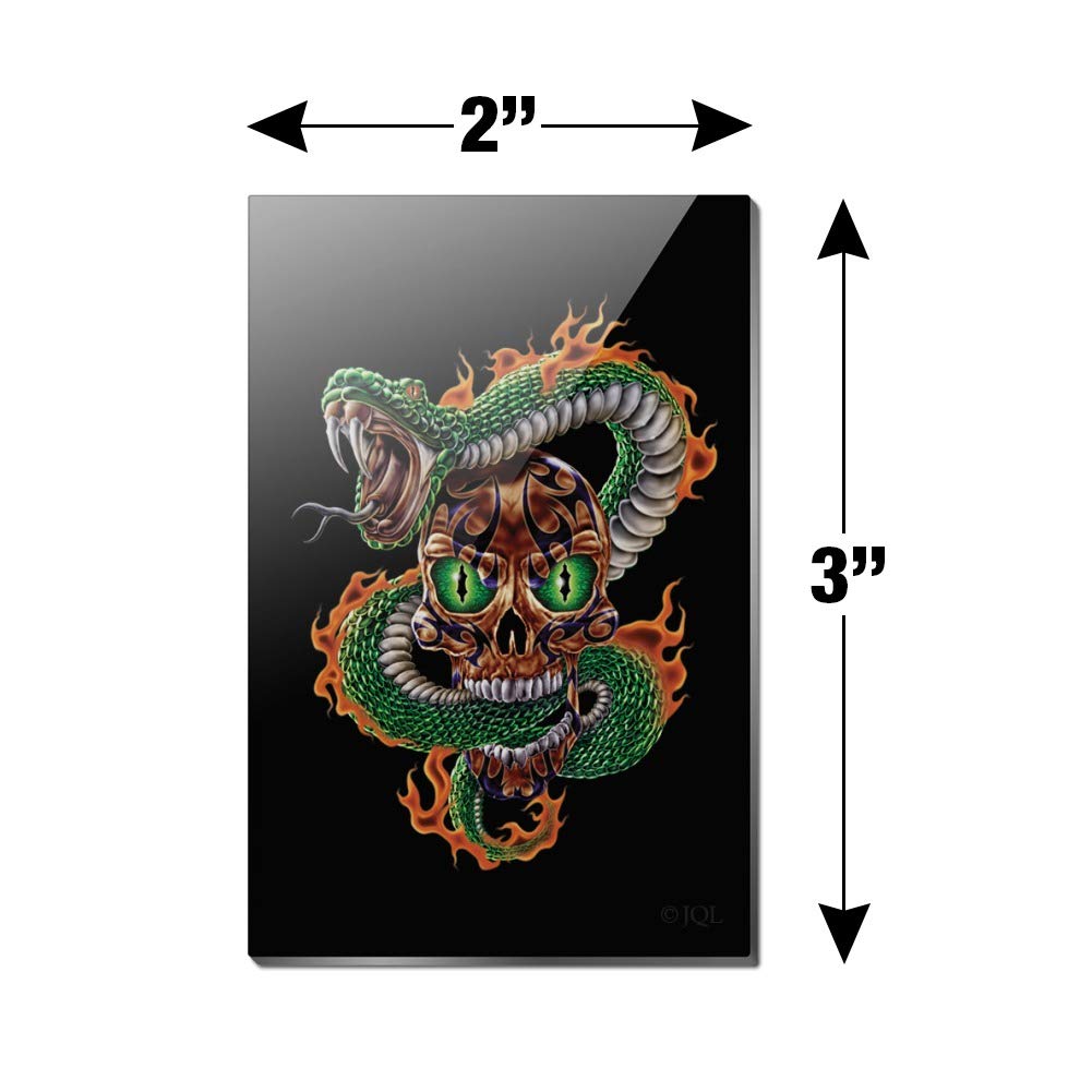 Fire Snake Skull Biker Motorcycle Racing Flame Design - Durable Acrylic Fridge Magnet for Refrigerator, Metal Lockers, Office Cabinets & Home Decor