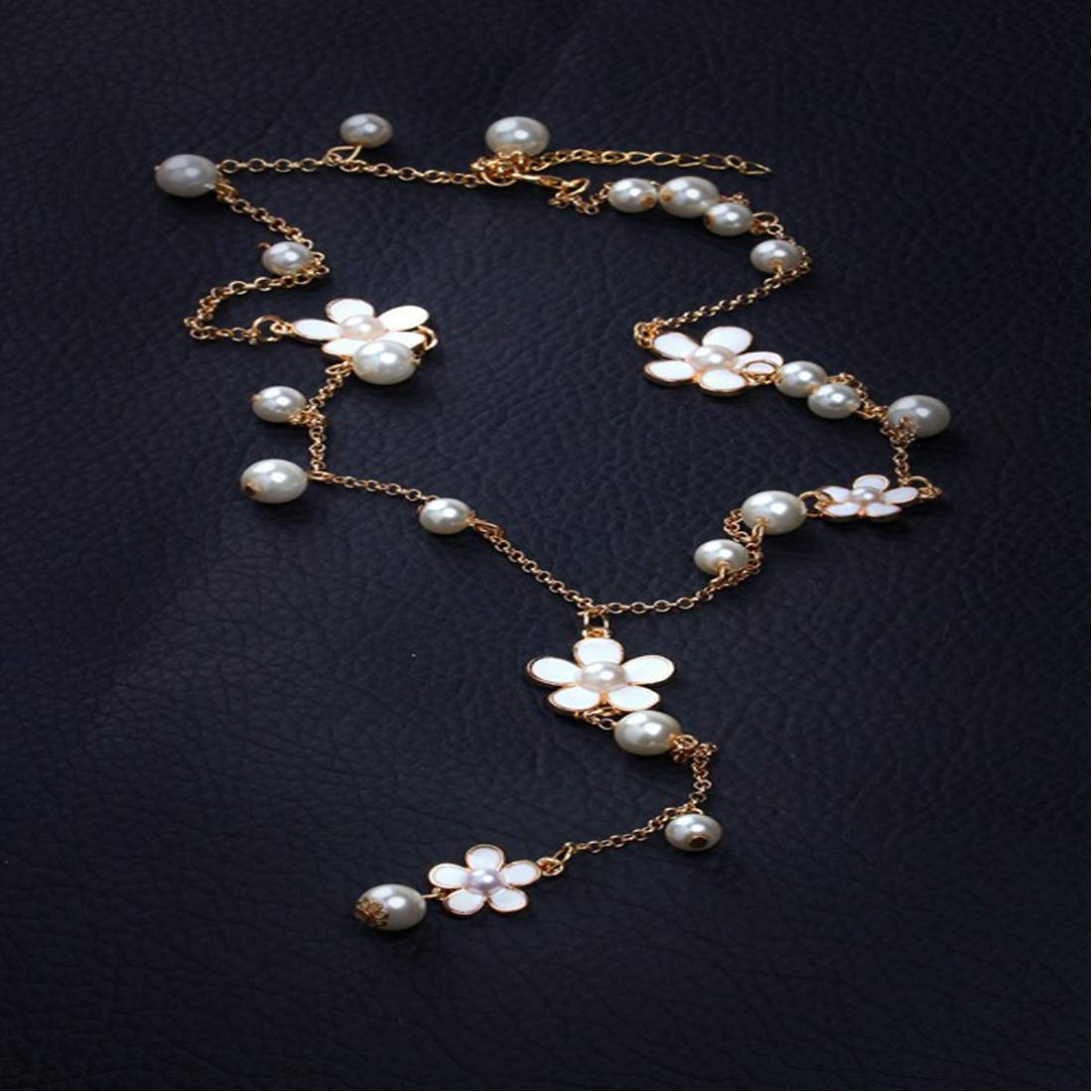 Elegant Yellow Chimes Long Chain Necklace with Floral Pearl Pendant for Women and Girls - Perfect for Weddings, Parties & Everyday Fashion Accessories