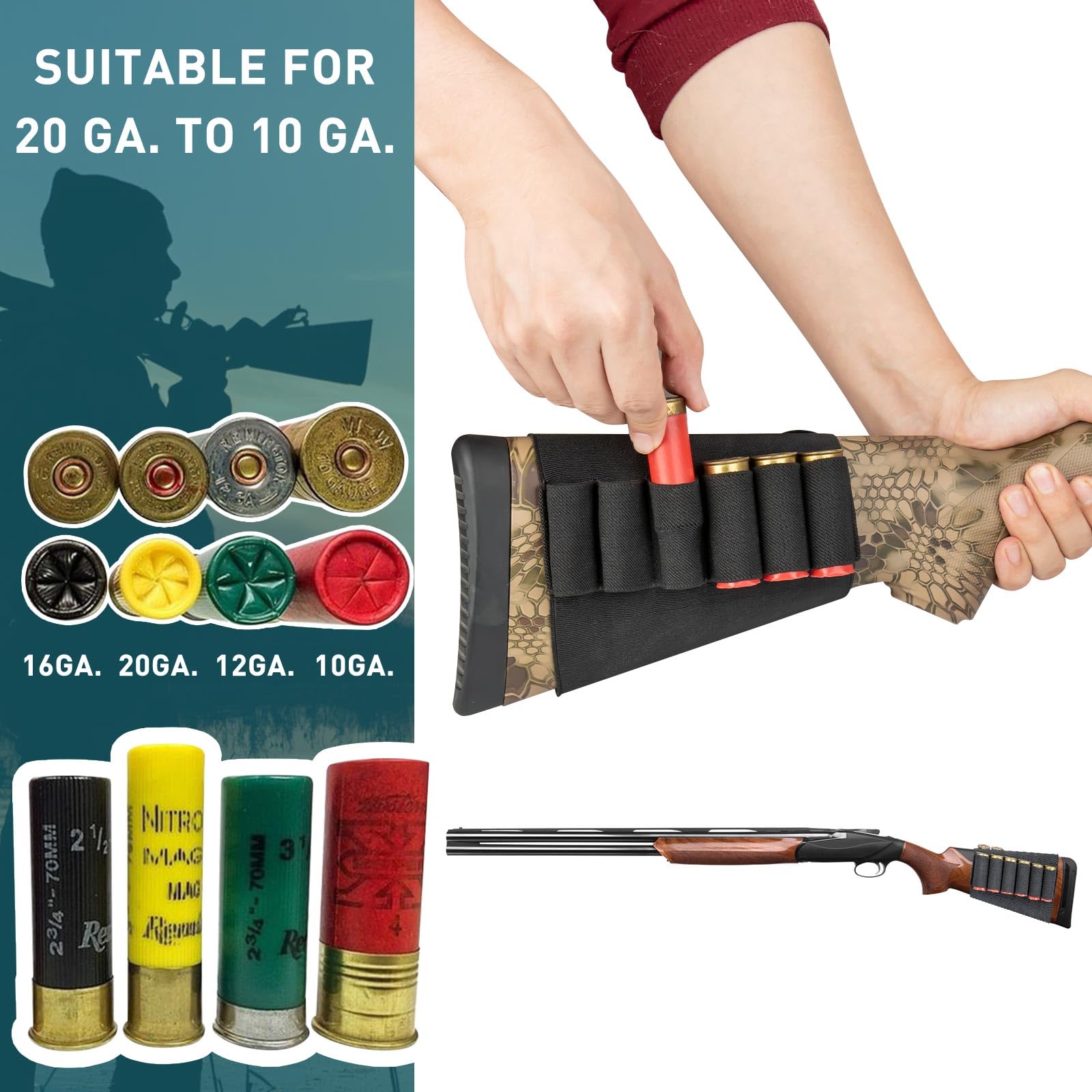 Tactical Shotgun Shell Holder - 8 Round Buttstock Ammo Carrier for 12/20 Gauge Shotguns | Hunting, Shooting Range & Outdoor Sports Accessory
