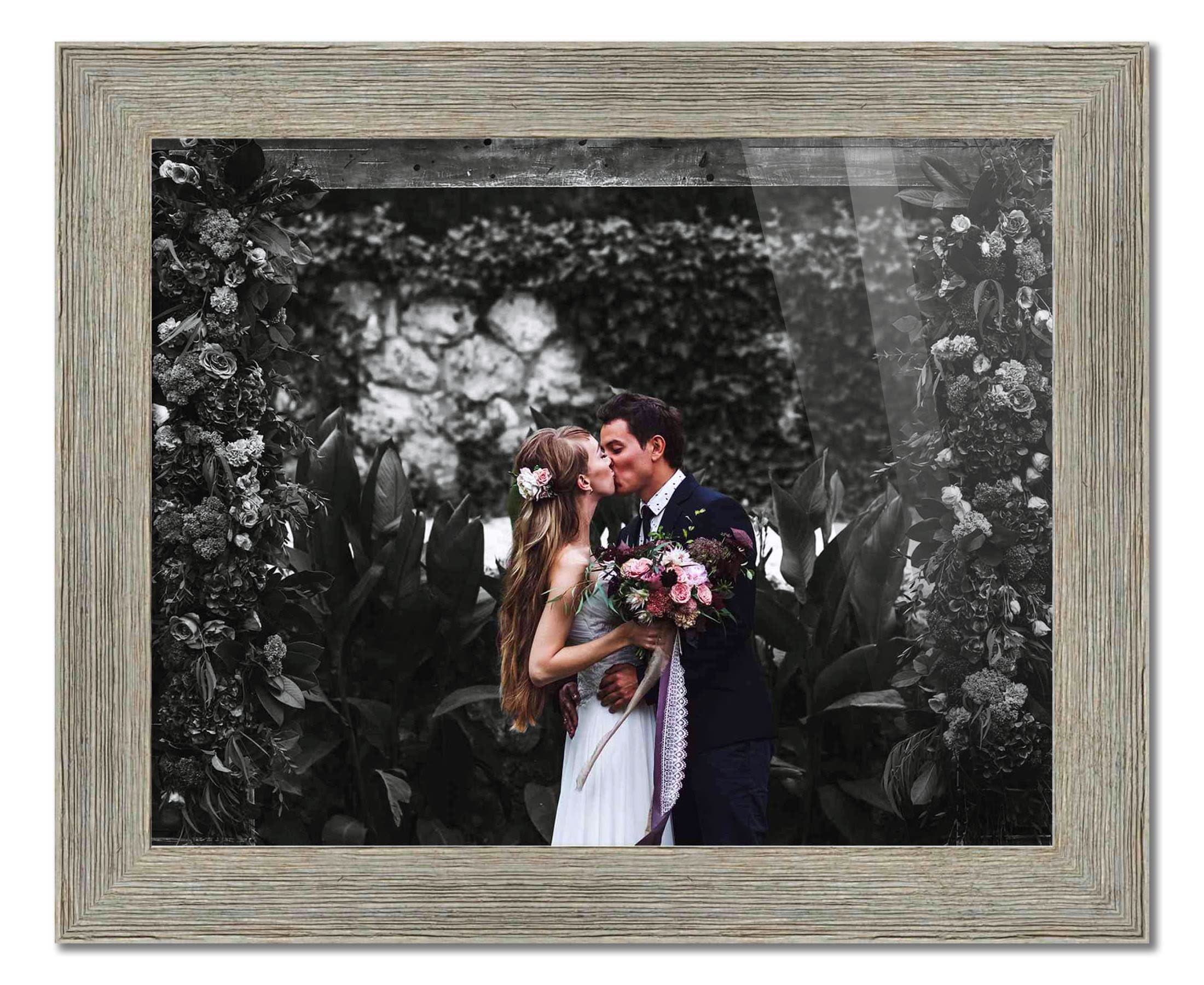 44x20 Gray Barnwood Picture Frame - Modern Wood Photo Frame with UV Acrylic Shatter Guard & Acid-Free Backing - Perfect for Family Photos, Wall Decor, Living Room, Bedroom, Office Display (No Mat Included)