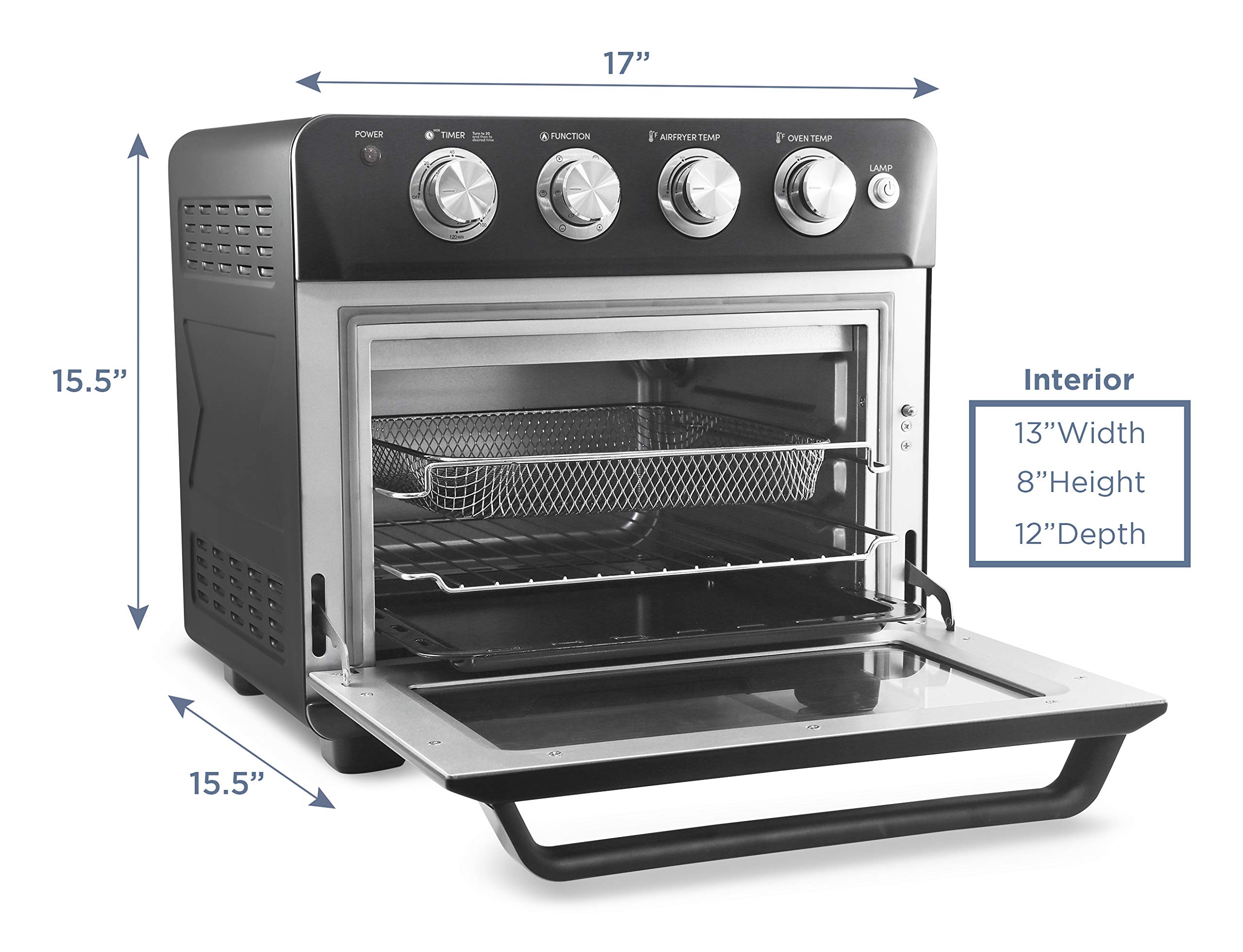 Elite Gourmet EAF9100 Maxi-Matic 25L Oil-Less Air Fryer Oven - Large Capacity Convection Oven for Grilling, Baking & Roasting - 1640W Black Electric Fryer - Perfect for Healthy Cooking, Family Meals & Party Snacks