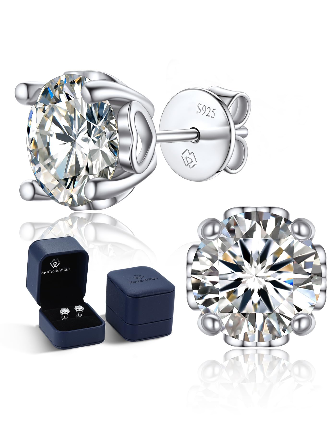 MomentWish D Color VVS1 Simulated Diamond 925 Sterling Silver Stud Earrings for Women - Elegant Birthday & Valentine's Day Gift - Perfect for Weddings, Anniversaries, and Special Occasions