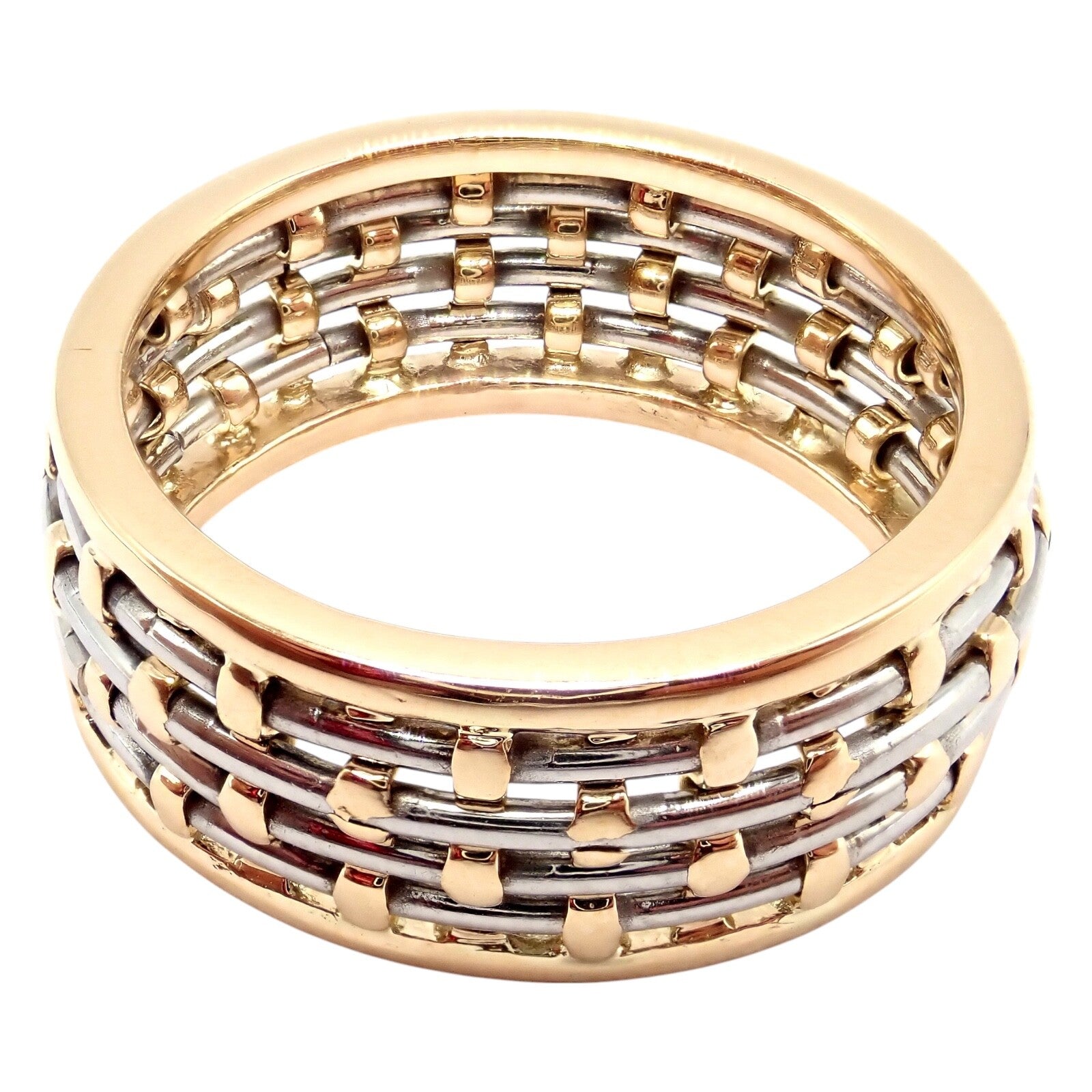 Authentic Cartier 18K Yellow Gold & Stainless Steel Basket Weave Ring and Earrings Set - Luxury Jewelry for Weddings, Anniversaries & Special Occasions