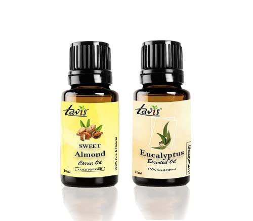 Pure Sweet Almond Oil & Eucalyptus Essential Oil Set - 100% Natural for Hair, Skin & Aromatherapy - Moisturizing, Relaxing & Stress Relief - Perfect for Massage, DIY Beauty & Home Diffuser