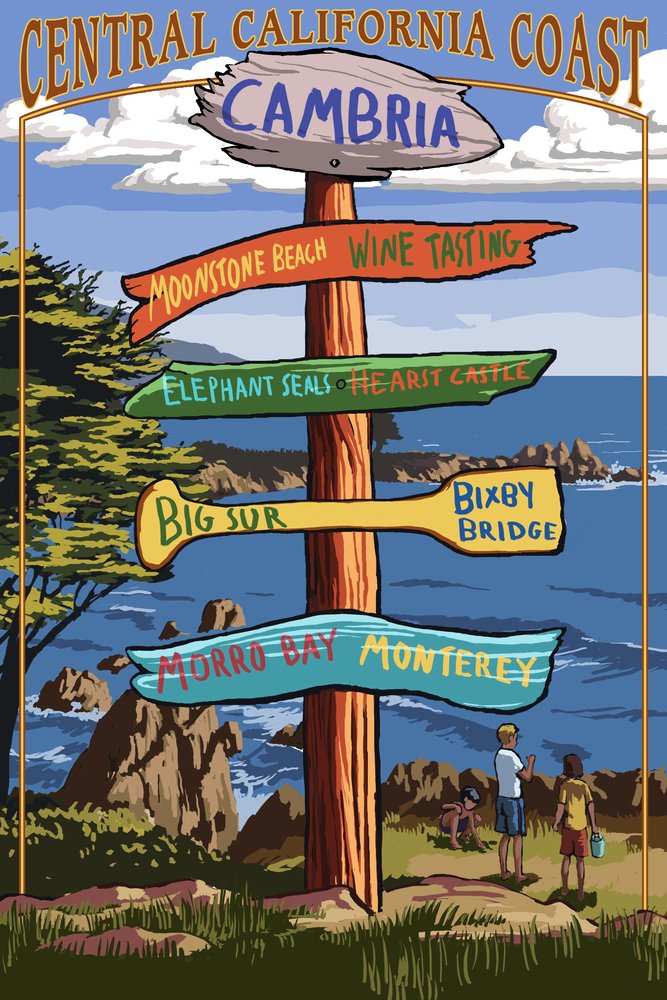 Cambria California Destination Sign - 24x36 Gallery Quality Metal Wall Art, Aluminum Home Decor for Living Room, Bedroom & Office