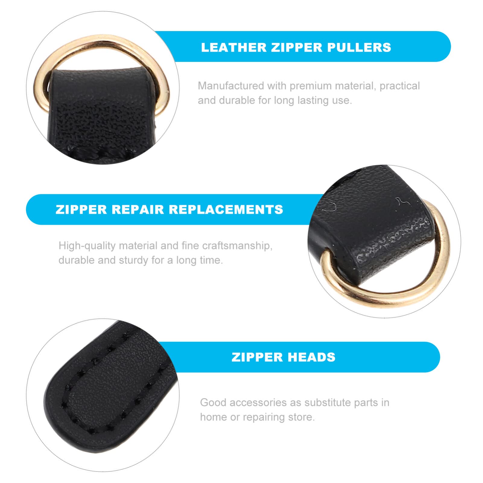 ARTIBETTER 6pcs Metal PU Leather Zipper Sliders - Zipper Repair Kit & Replacement Pull Tabs for DIY Stationery, Bags, Jackets & Luggage (Black) - Fix Broken Zippers on Backpacks, Suitcases & Clothing Accessories