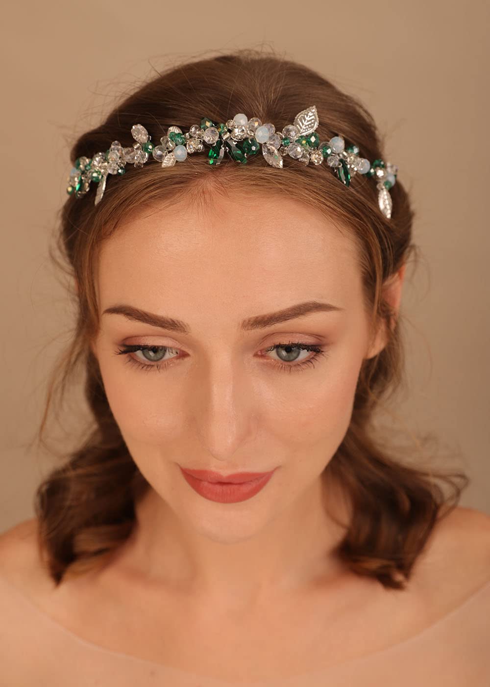 Denifery Makeup Rhinestone Green Crystal Wedding Hair Vine Headband – Elegant Bridal Hair Accessories for Women & Girls – Perfect for Weddings, Prom, Parties & Special Occasions
