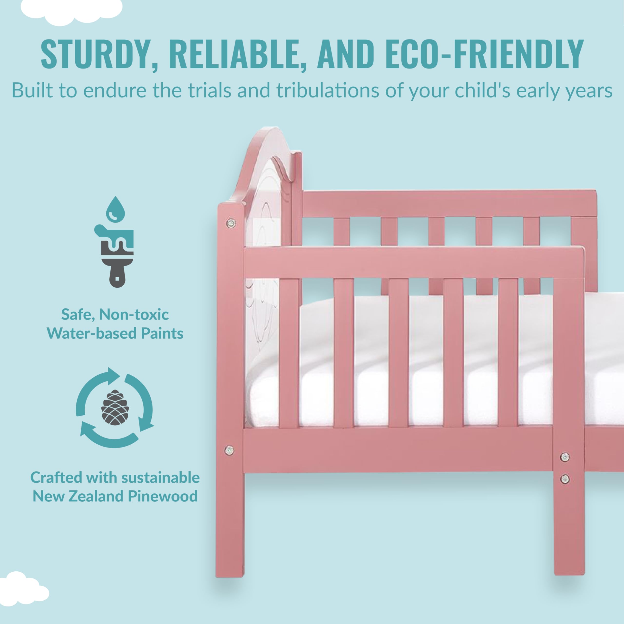 Dream On Me Rosie Toddler Bed in Classic Rose - Convertible Kids Bed for Girls & Boys, Safe & Sturdy Wooden Toddler Bed with Guardrails | Perfect for Nursery, Daycare, or First Big Kid Bed Transition