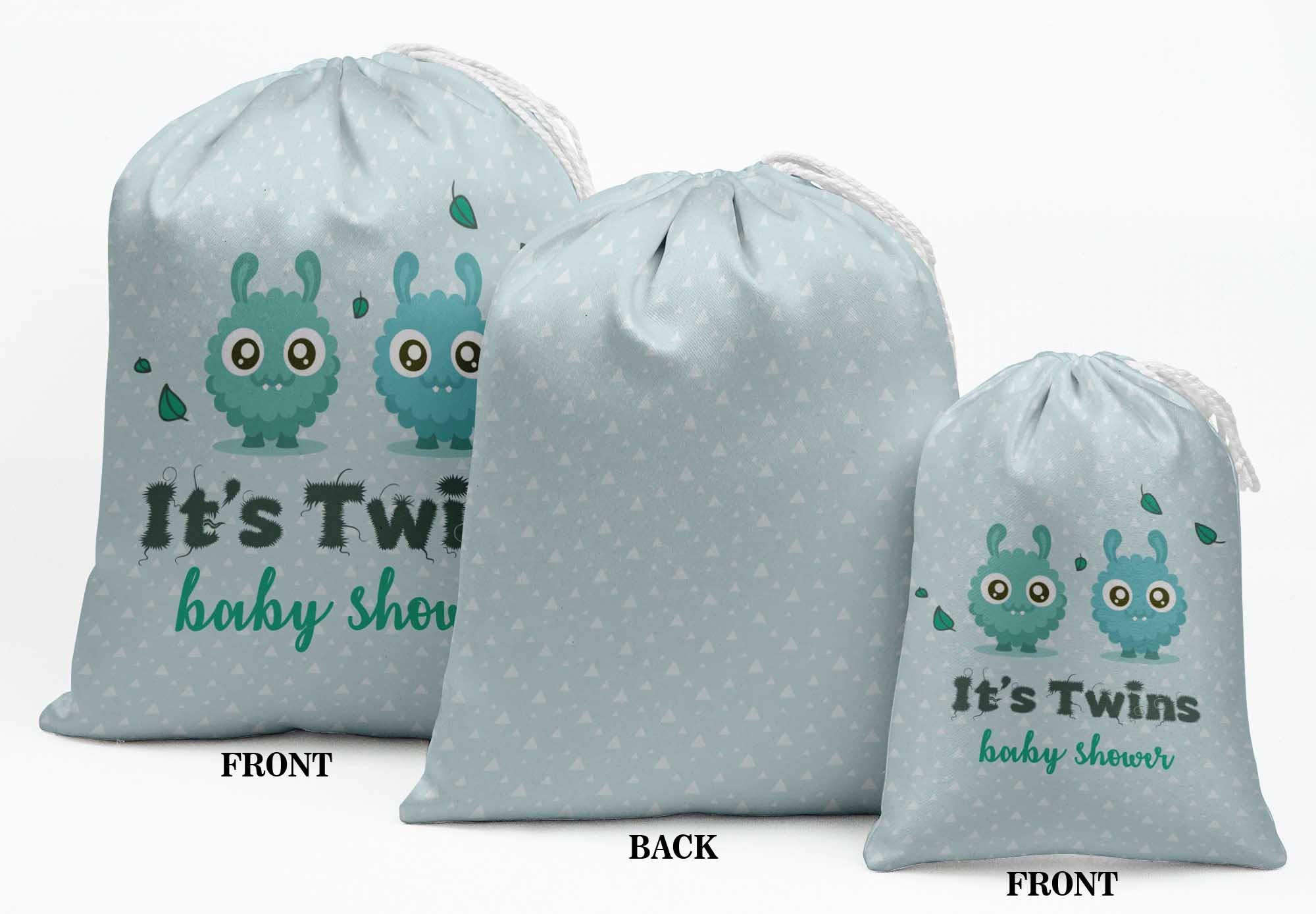 Blue Twins Baby Shower Party Supplies - 15-Piece Favor Bags & Gift Pouches for Gender Reveal, Newborn Celebration, and Twin Themed Events