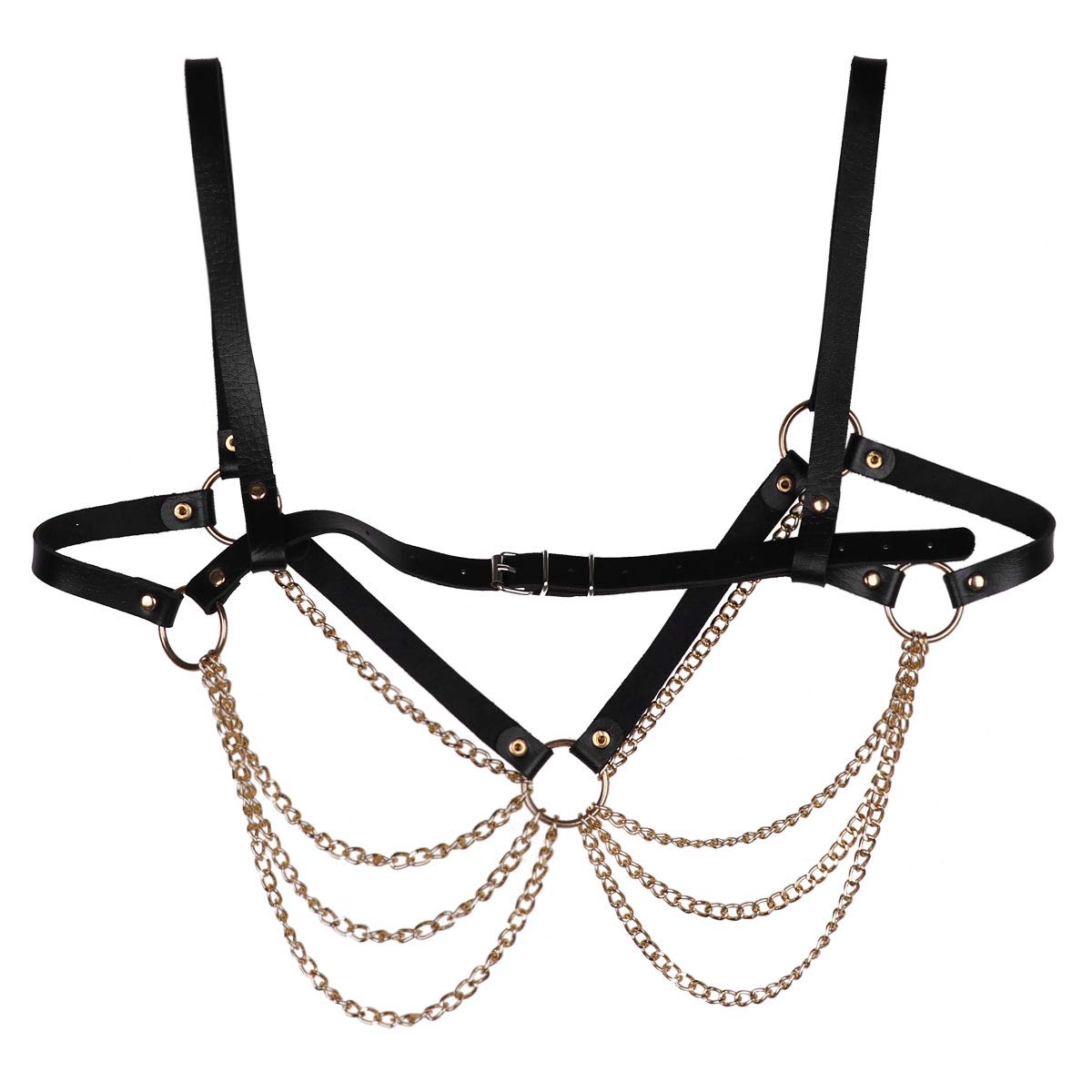 YiZYiF Punk Waist Belt & Body Chain - PU Leather Chest Harness with Metal O-Rings & Tassels - Gothic Fashion Accessory for Women - Perfect for Concerts, Raves & Edgy Outfits