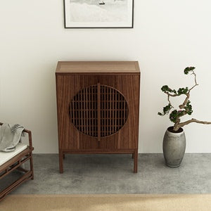 LENA SHERATON Chinese Style Old Elm Display Wardrobe Cabinet - Vintage Storage Cabinet for Bedroom, Living Room & Entryway