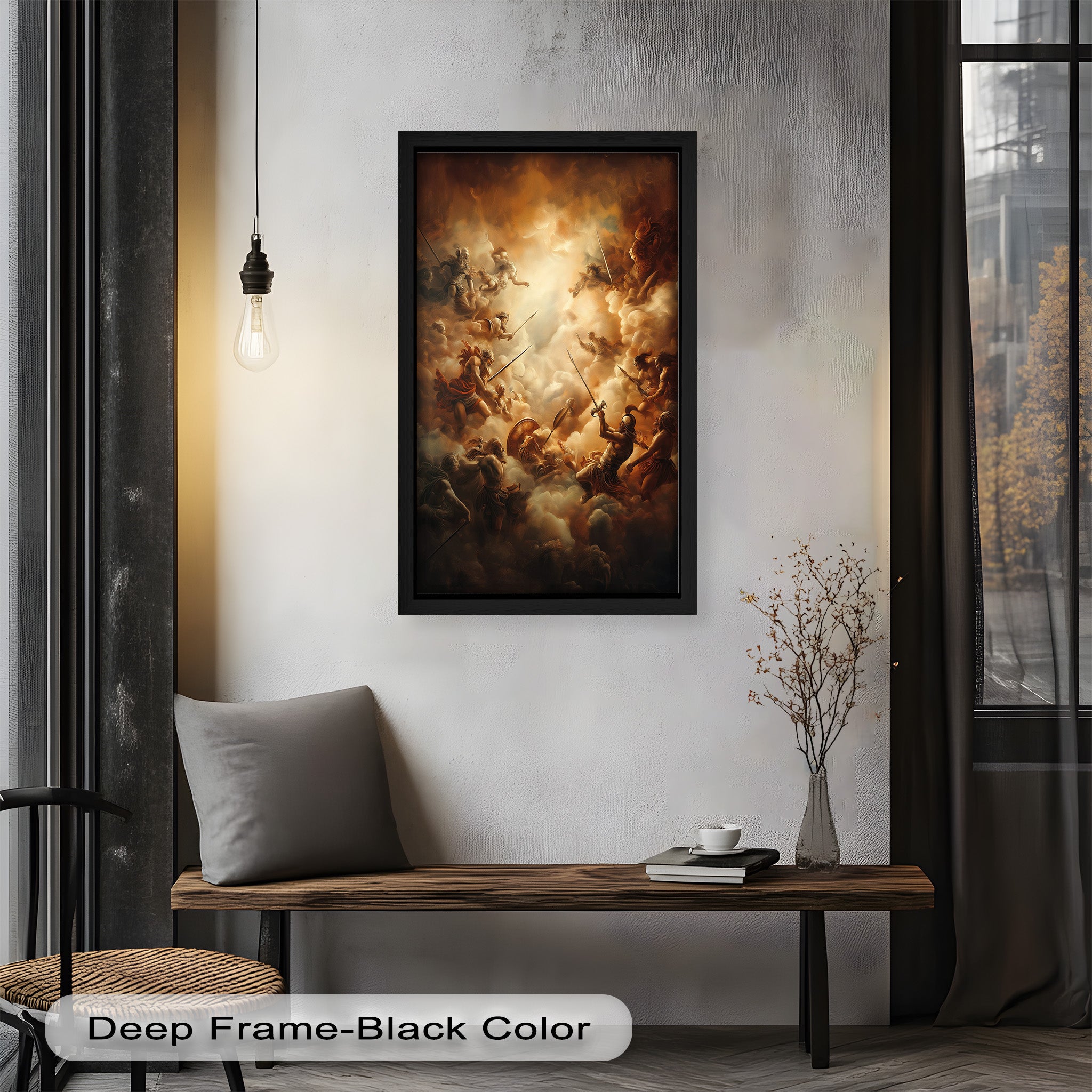 Clash of the Immortals - Epic Gods at War Mythology Oil Painting Wall Art | Greek Roman Deity Battle Scene | Perfect for Home Decor, Office & Gaming Room