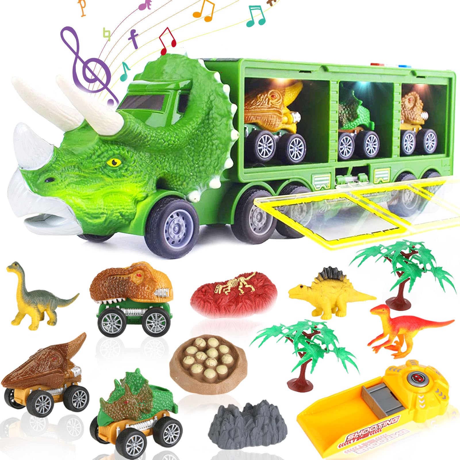 Dinosaur Toys for Kids Ages 3-5 - 12-Piece Dino Playset with Toy Trucks, Cars & Mini Figures - Educational Toddler Toys for 2-5 Year Old Boys & Girls - Perfect Birthday Gift for Preschoolers | Indoor Play, Learning Activities & Party Favors