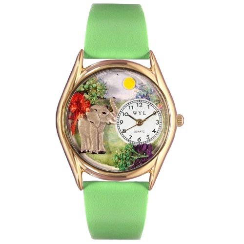 Whimsical Watches C-0150013 - Women's Elephant Green Leather & Gold-Tone Watch | Stylish & Unique Gift for Women, Perfect for Casual Wear & Special Occasions