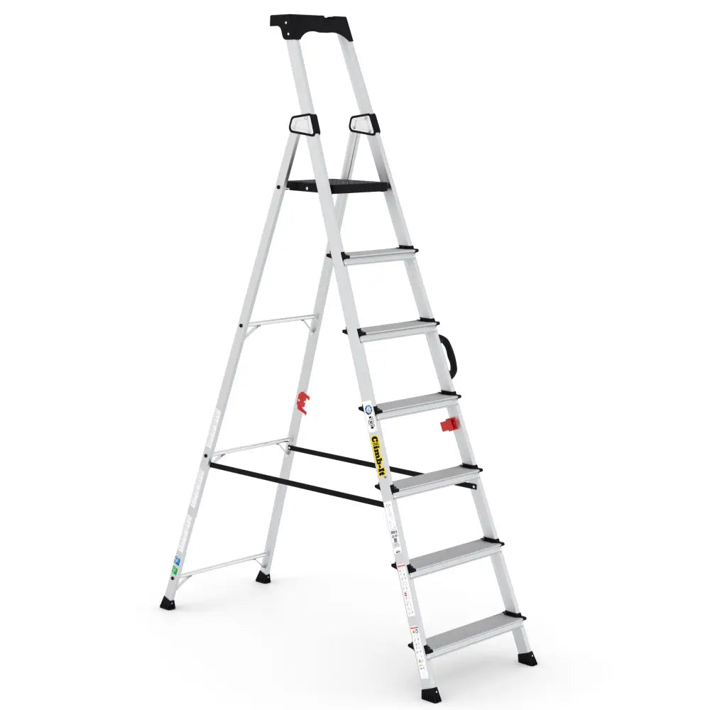 Climb It Professional Stepladder with Carry Handle - Lightweight Aluminum Ladder for Home & Office Use - Perfect for Painting, Shelving & DIY Projects
