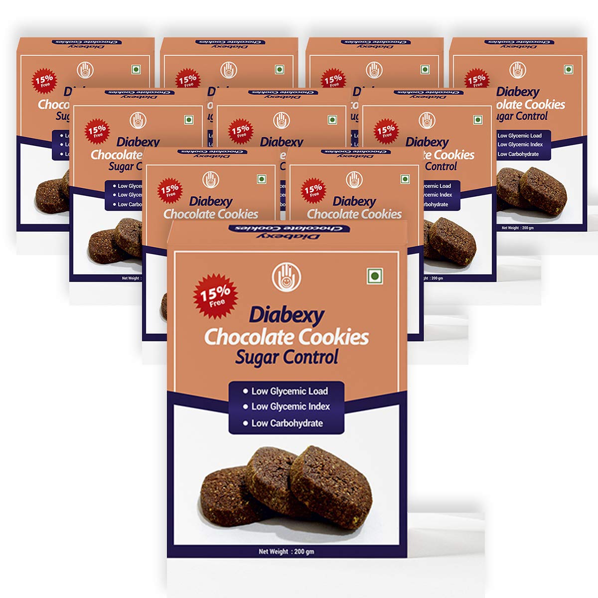 Diabexy Sugar Control Cookies - Low Glycemic Snacks for Diabetics - Chocolate Hazelnut & Assorted Flavors (10 Box Pack) - Perfect for Healthy On-the-Go Snacking & Blood Sugar Management