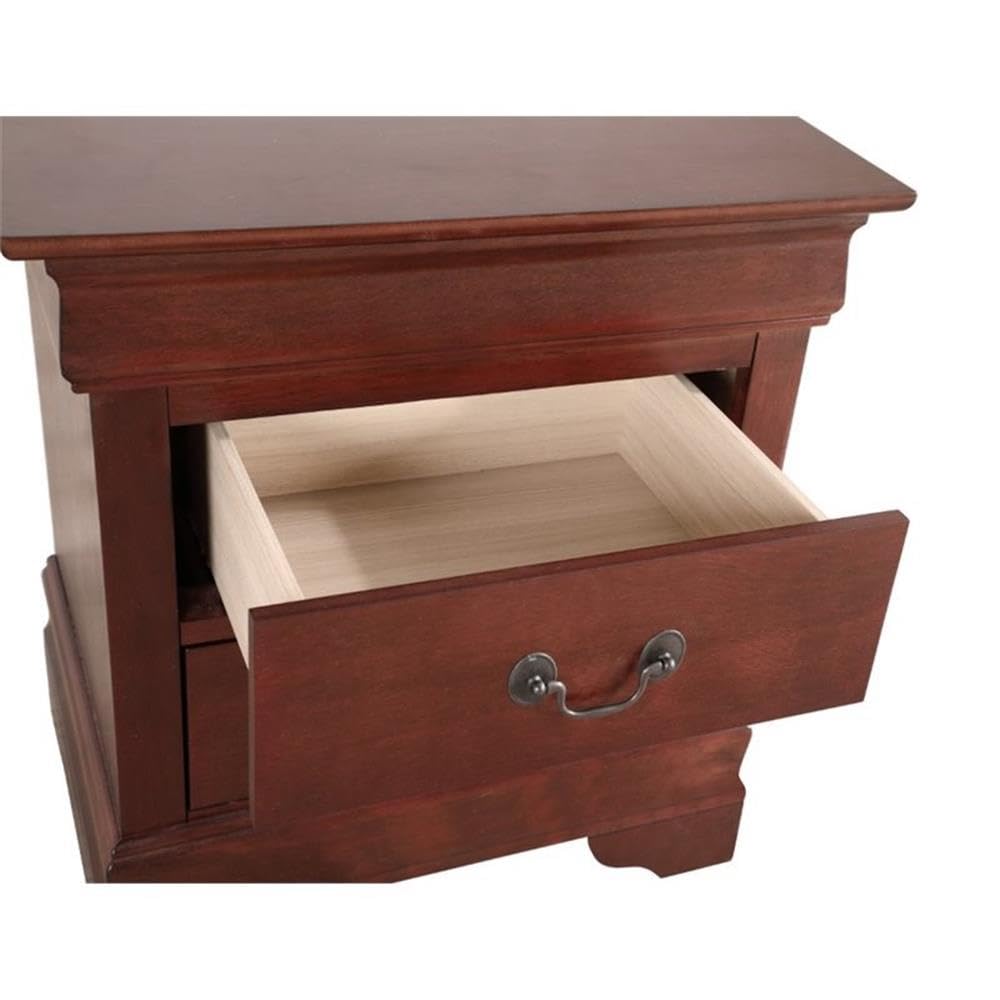 Glory Furniture Louis Phillipe 2-Drawer Cherry Nightstand - Classic Bedside Table for Bedroom Decor & Storage