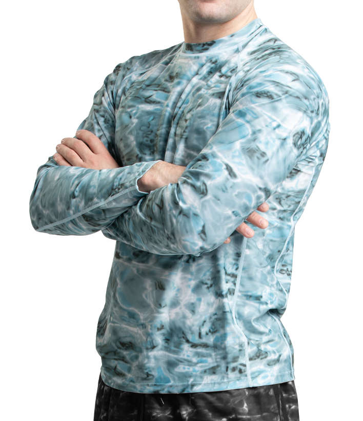 Men's Long Sleeve UV Protection Rash Guard Camouflage Swim Shirt - Quick Dry Aqua Design for Surfing, Swimming & Outdoor Water Sports