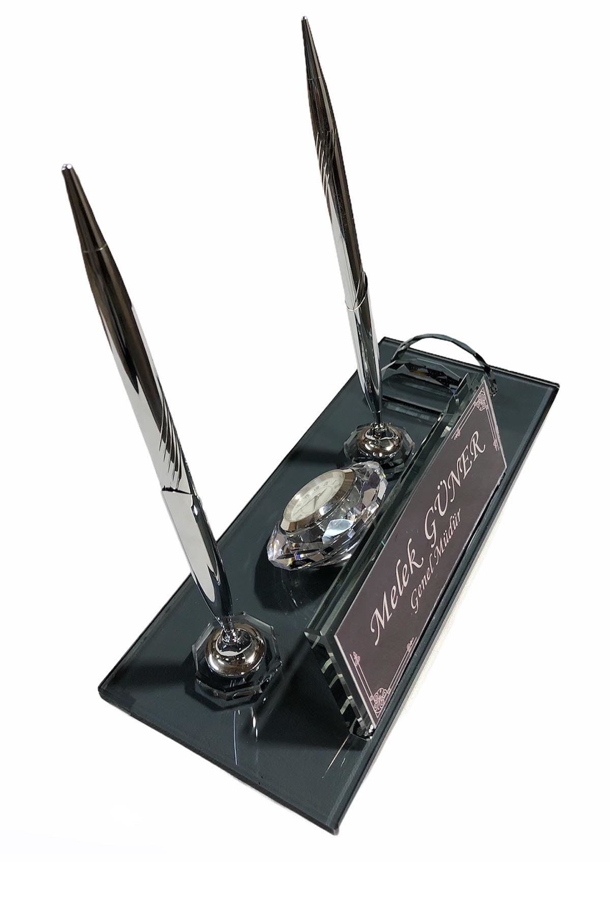 MOOG Black Glass Desk Name Plate with Clock - Elegant Office Nameplate with Built-in Clock for Professional Workspace Decor