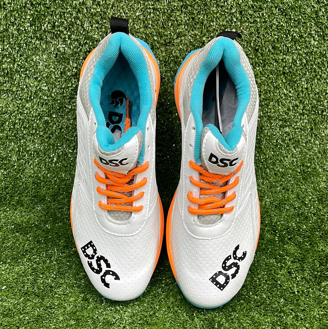 DSC Jaffa 22 White & Orange Junior Youth Cricket Shoes - Perfect for Kids Cricket Matches & Training Sessions