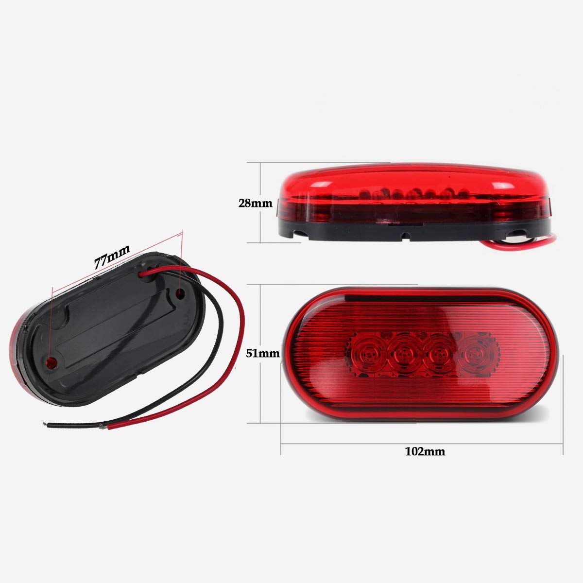 Partsam 2 Amber + 2 Red 12V 4