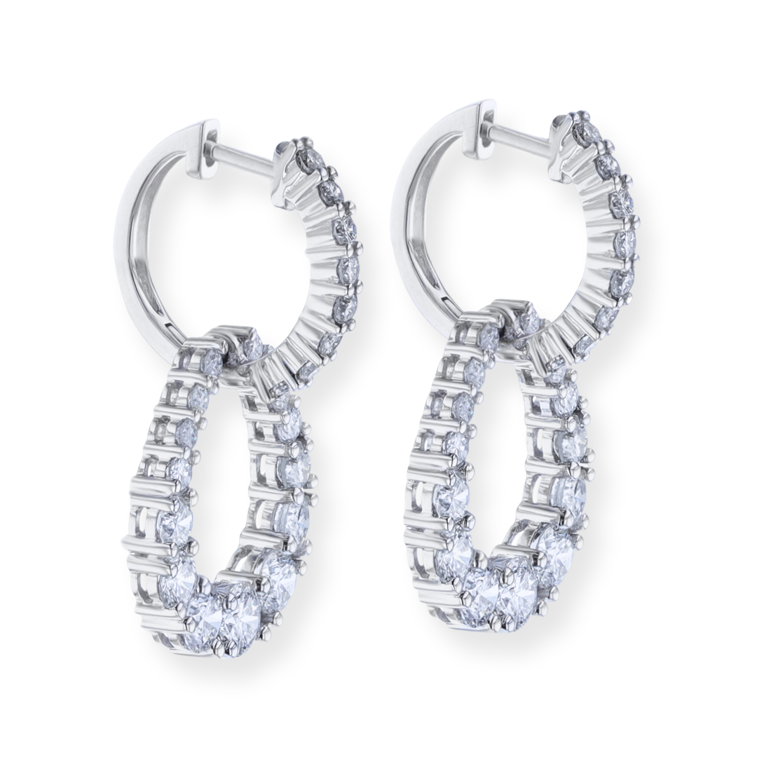18K White Gold 2.74 Carat Diamond Drop Earrings for Women - Elegant Dangling Earrings for Weddings, Parties & Special Occasions