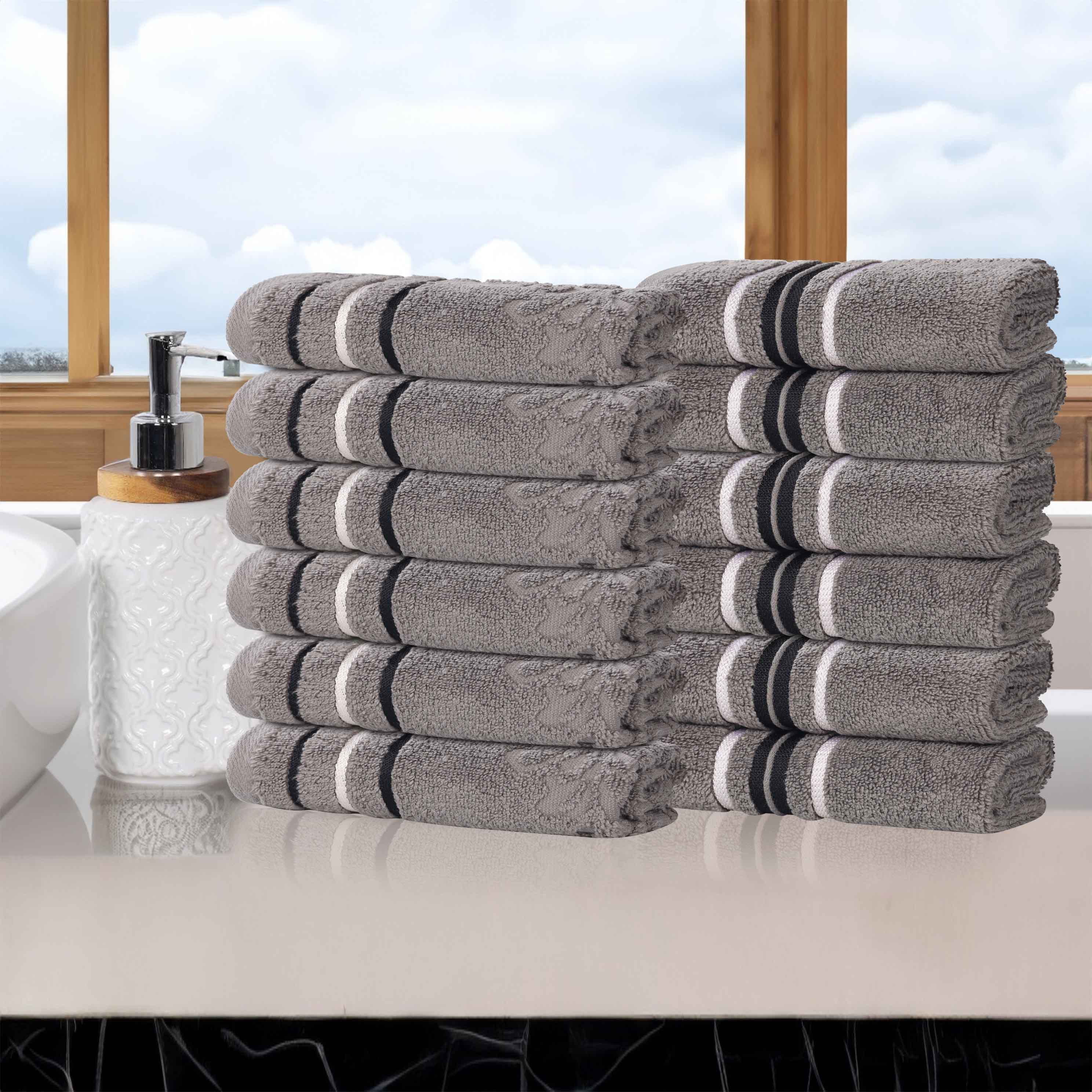 Premium 12-Piece Sadie Zero Twist Cotton Face Towel Set - Solid & Jacquard Floral Design | Soft & Absorbent for Bath, Spa, Gym, and Everyday Use