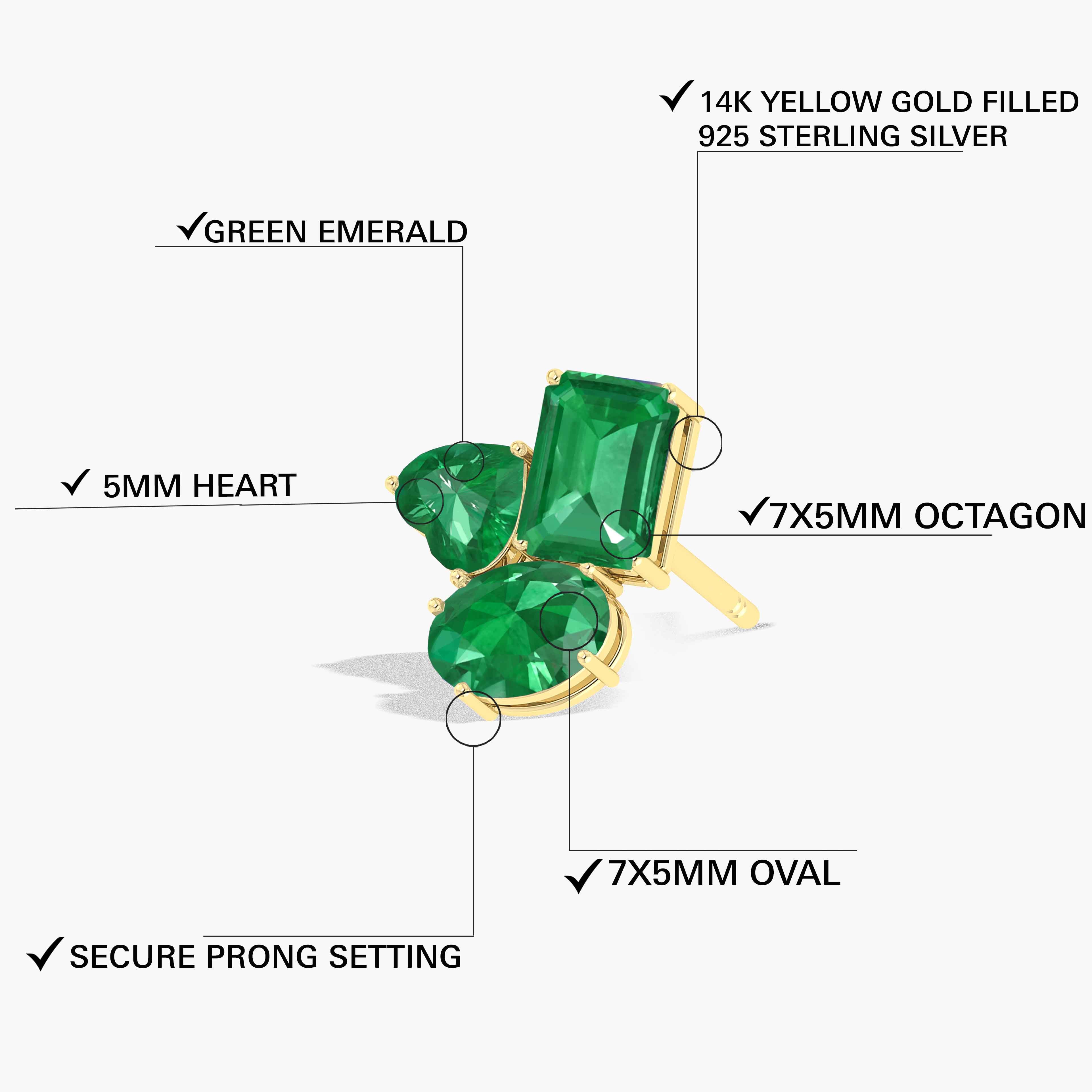 Emerald Stud Earrings for Women - Dainty Multi-Shape Green Gemstone Jewelry - Perfect for Everyday Wear, Parties & Gifts