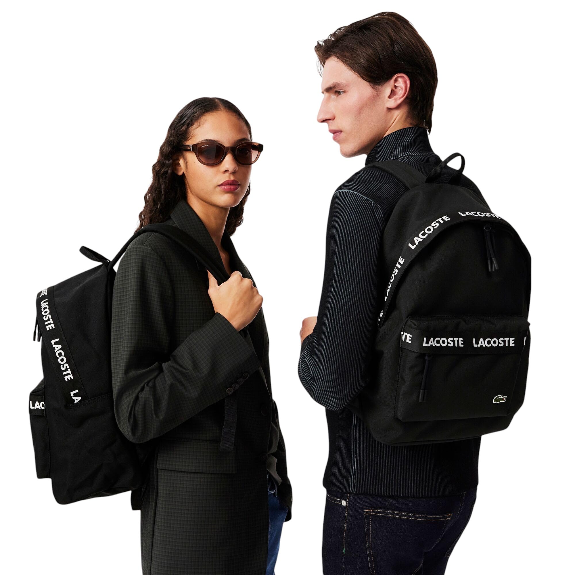 Lacoste Neocroc Logo Backpack for Men & Women - Waterproof Travel Backpack, Lightweight Laptop Bag for Work, School & Gym - Tape Black, One Size