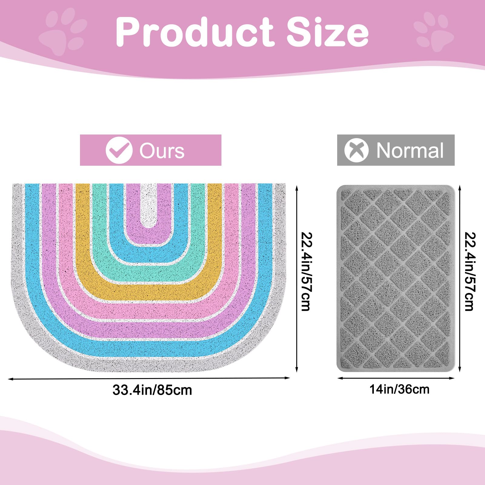 Premium Non-Slip Waterproof Cat Litter Mat - Soft Washable Litter Box Mat with Trapping Design, Easy to Clean for Cats & Kittens (Rainbow Color) - Perfect for Litter Box Areas, Pet Feeding Stations & Home Protection