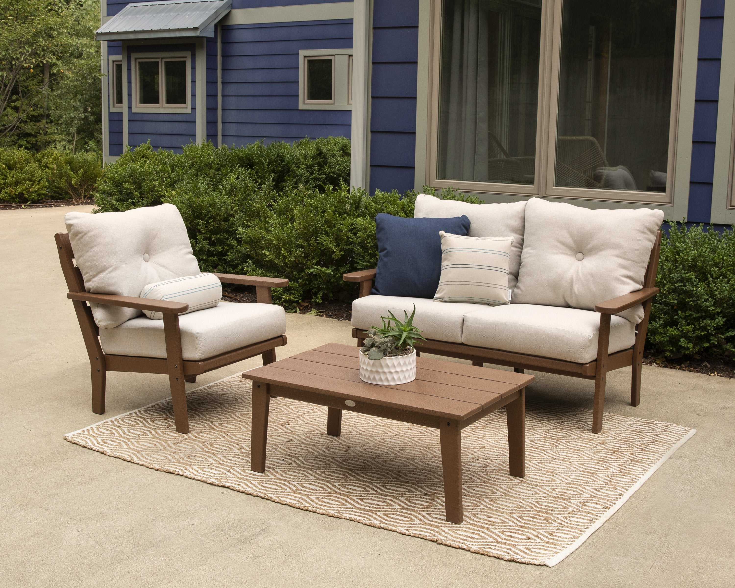 Polywood Black Lakeside 3-Piece Deep Seating Patio Set - Outdoor Furniture for Garden, Poolside & Backyard Relaxation