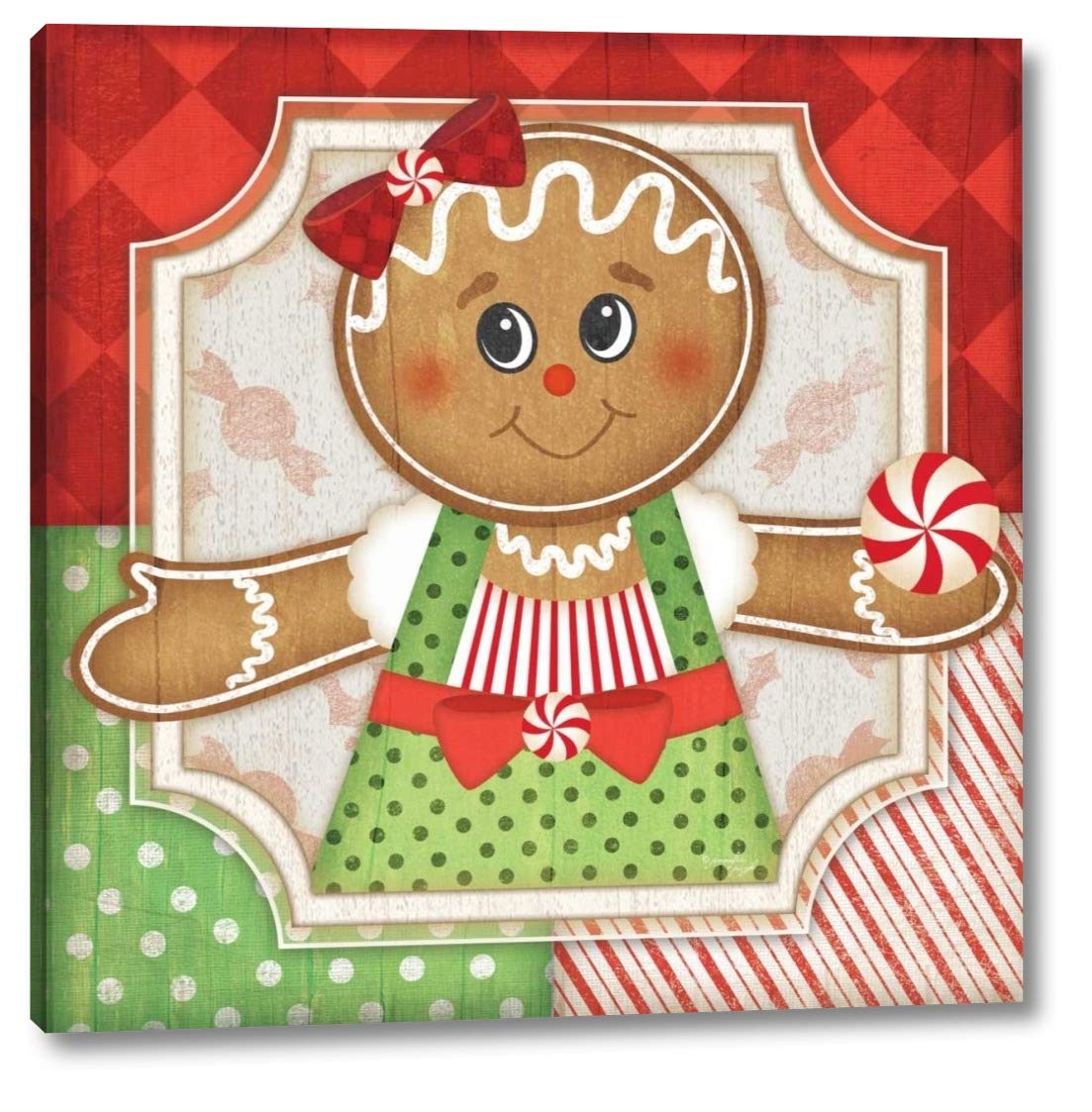 Jennifer Pugh Gingerbread Girl II - 24x24 Inch Canvas Art Print Gallery Wrapped - Ready to Hang Wall Decor - Perfect for Christmas Home Decor, Living Room & Bedroom