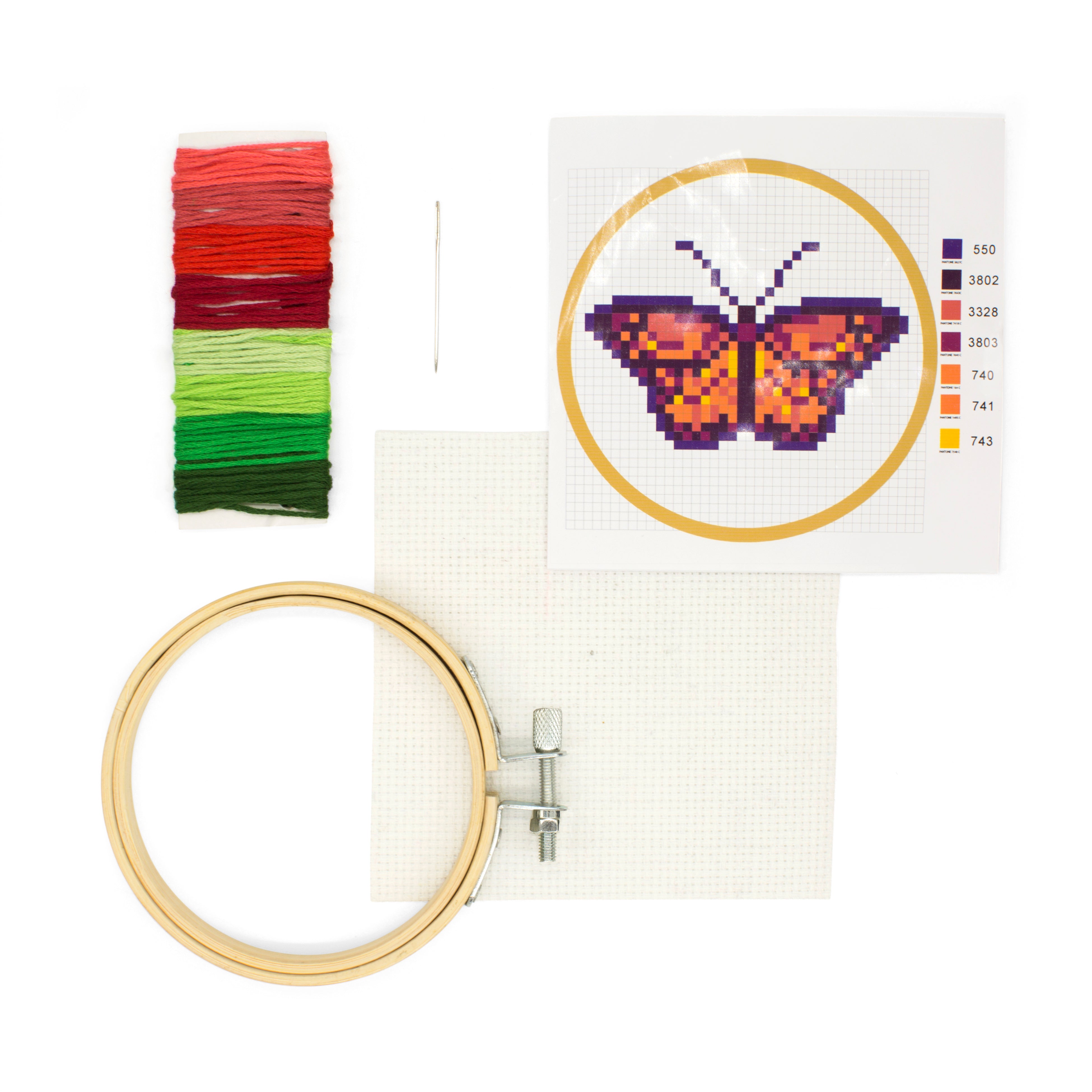 Butterfly Mini Cross Stitch Embroidery Kit for Beginners - DIY Handmade Craft Kit with Thread, Needle & Pattern - Perfect for Home Decor, Gifts & Relaxation