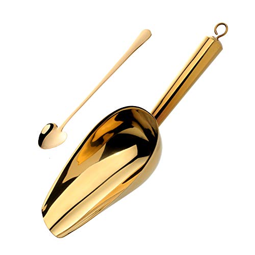 Premium Stainless Steel Ice Scoop - Multi-Purpose Utility Scoop for Ice Cubes, Candy, Flour, Sugar, Coffee Beans & Protein Powder | Rust-Free, Dishwasher Safe Metal Scoop for Kitchen, Baking, Party & Pantry Organization | Ideal for Coffee Shops, Bars, Home Kitchens & Commercial Use (Gold)
