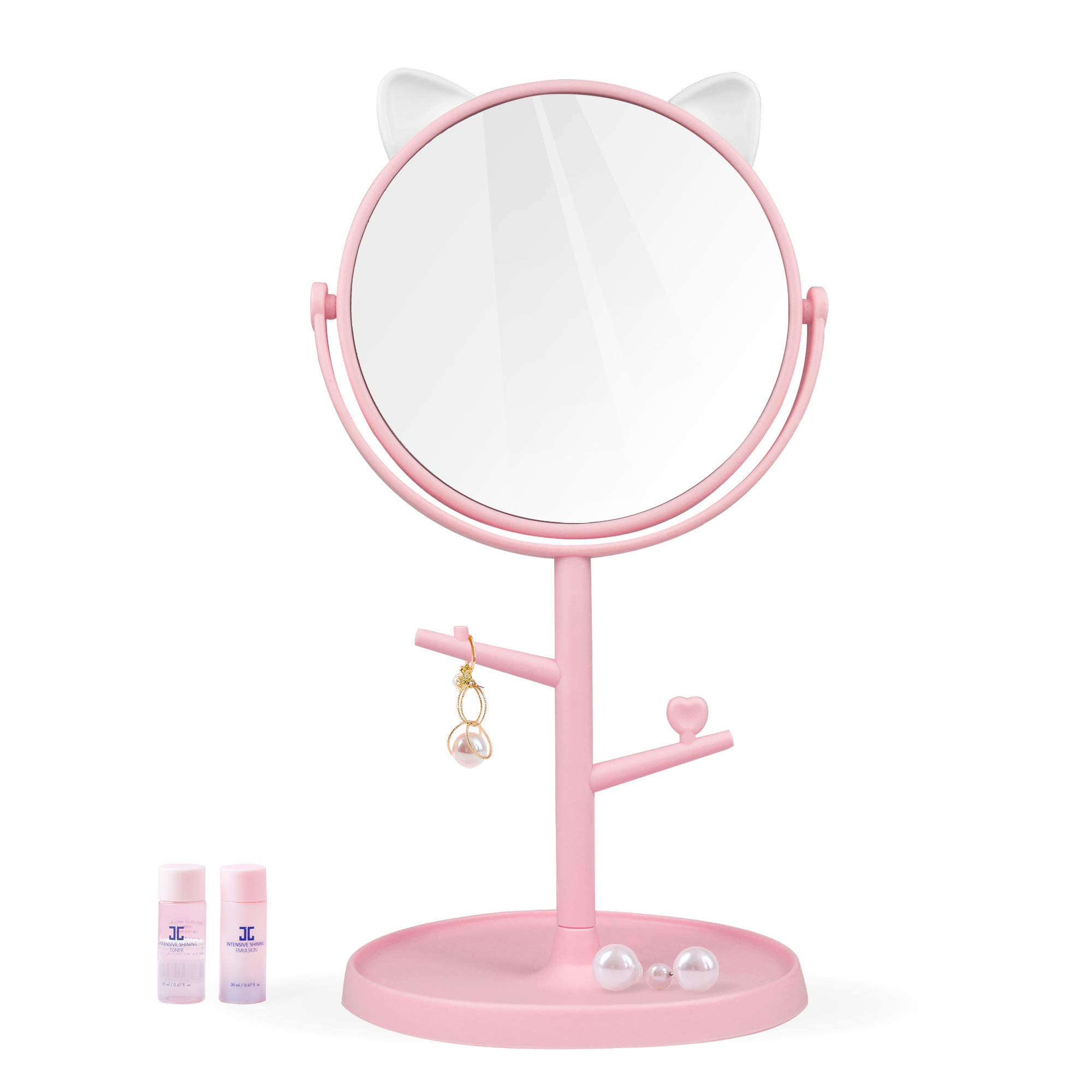 Cute Cat Ears Vanity Mirror - Kawaii Freestanding Desk Mirror with Folding Design for Bathroom, Bedroom & Dressing Table (Pink) | Perfect for Makeup, Skincare & Home Decor