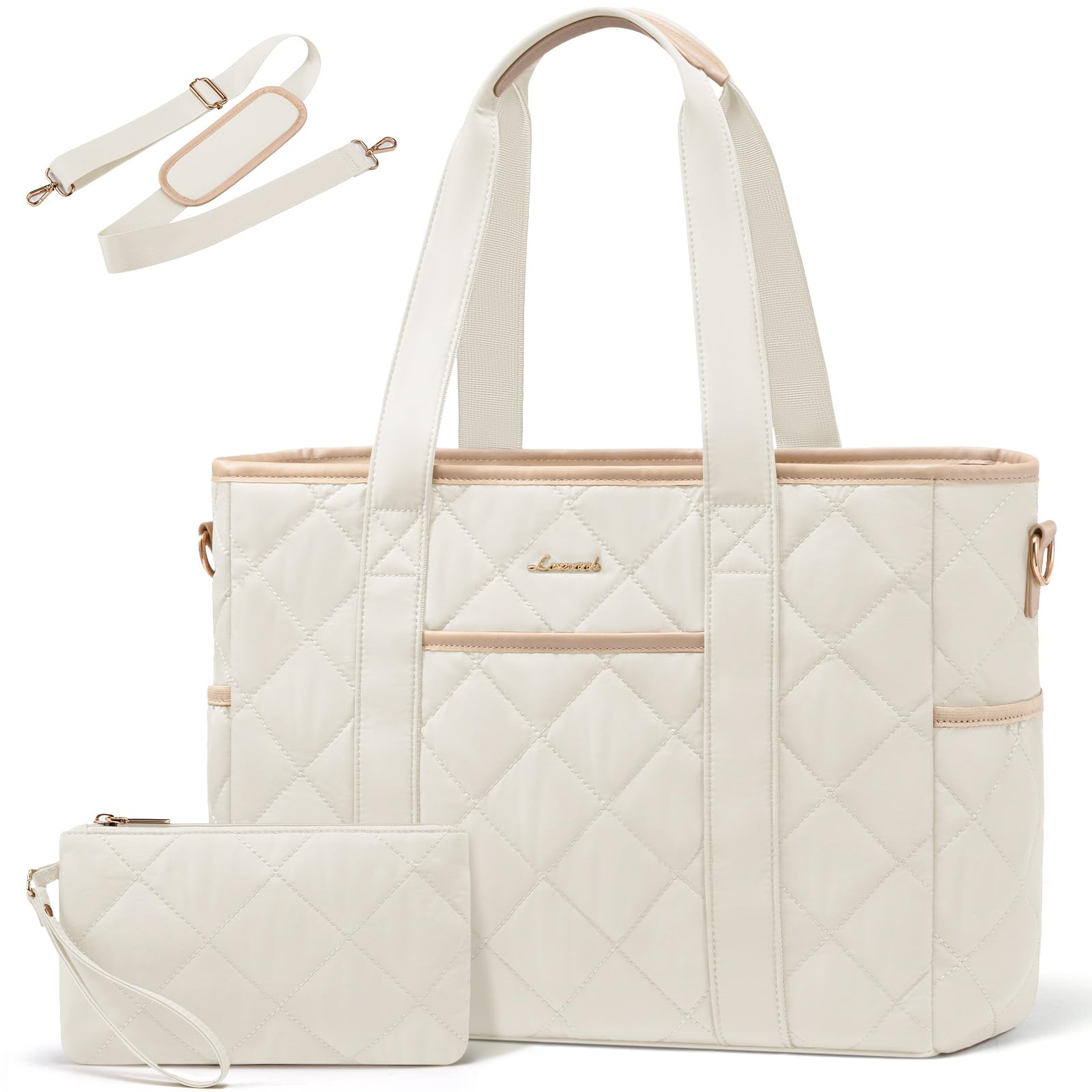LOVEVOOK Quilted Puffer Tote Bag for Women - 15.6 Inch Laptop Handbag with Zipper, Large Lightweight Shoulder Bag for Work, Travel & Daily Use