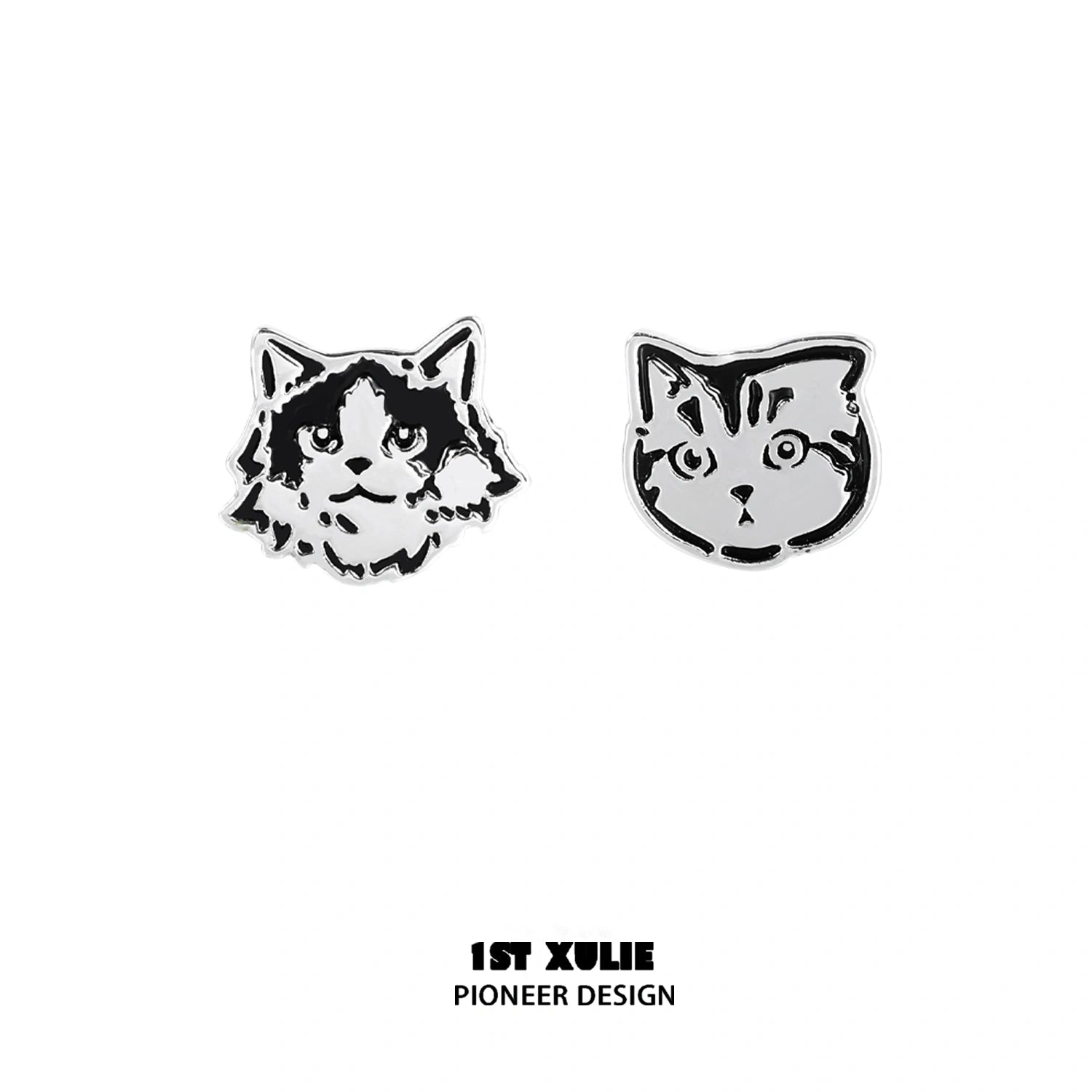 Graffiti Kitten S925 Sterling Silver Stud Earrings for Women - Cute Cartoon Cat Earrings for Daily Wear, Gift Giving & Special Occasions