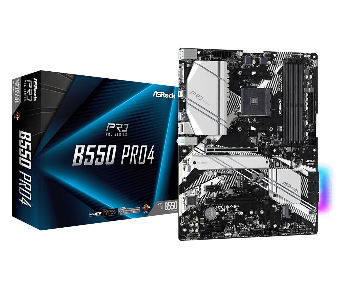 ASRock B550 Pro4 AMD AM4 ATX Motherboard - High Performance Gaming & Workstation PC Build for Streaming, Editing & Multi-Tasking