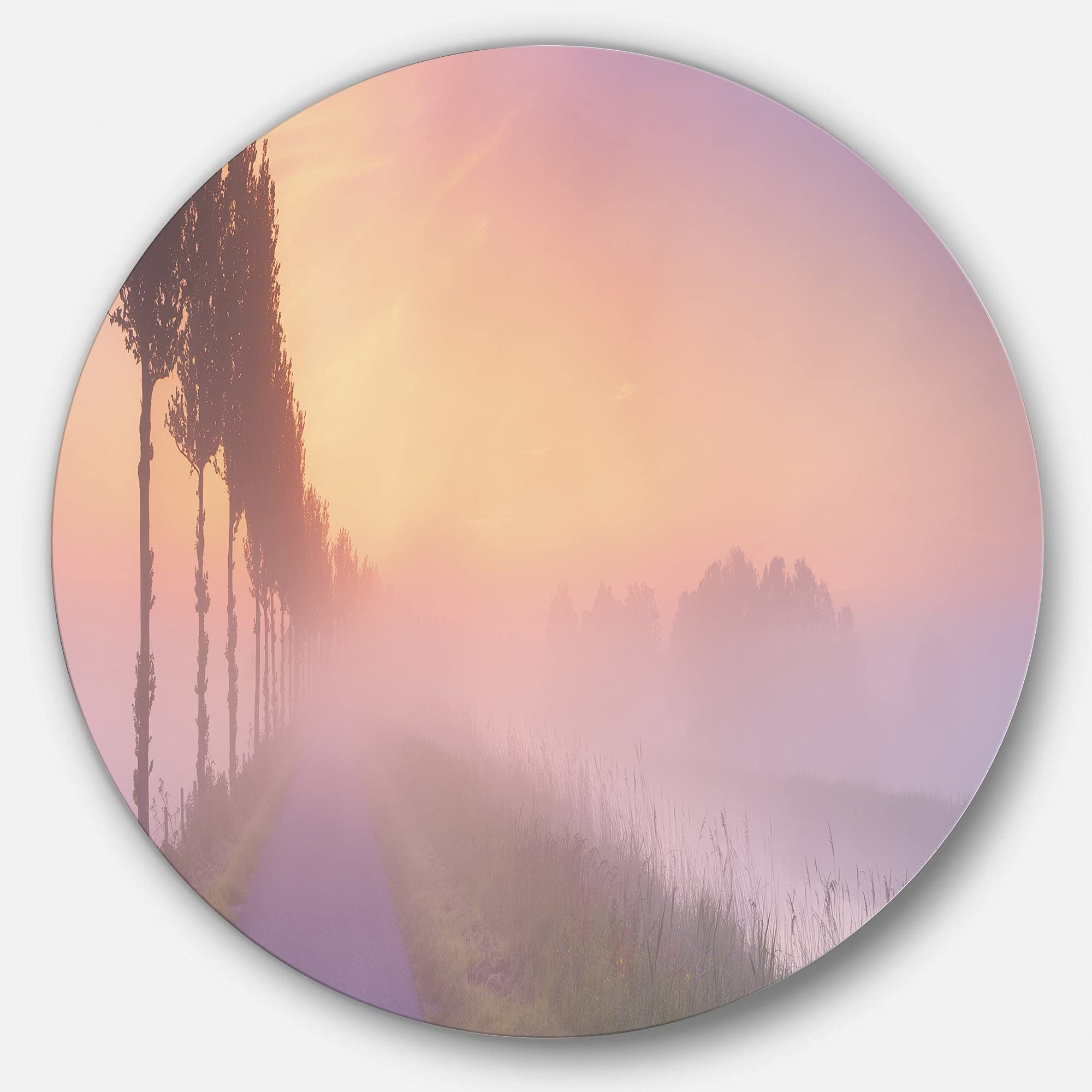 Foggy Sunrise in Netherlands Landscape Metal Wall Art - 29 Inch Round Disc Artwork for Home & Office Decor | Modern Dutch Scenery Design