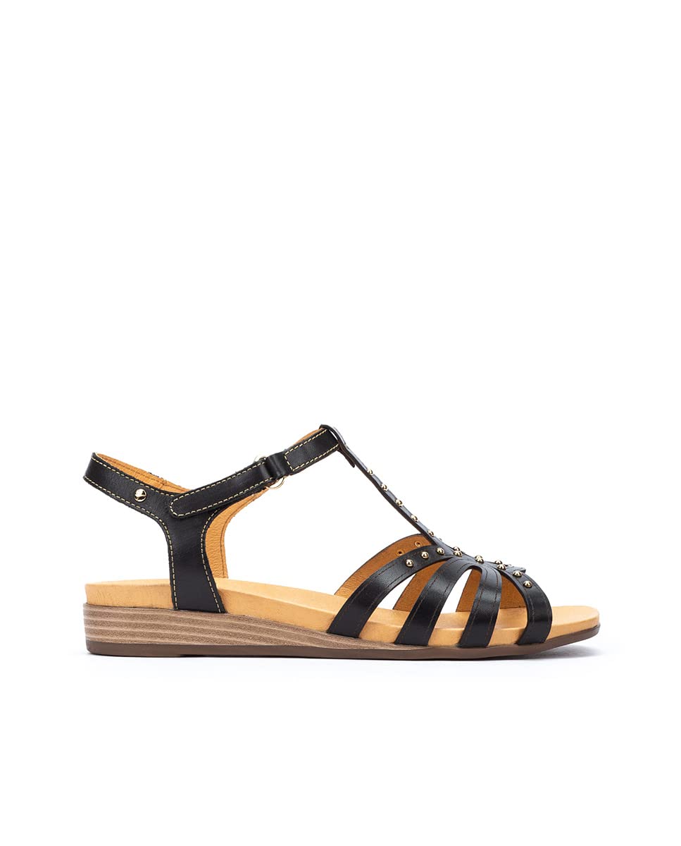 PIKOLINOS Women's Leather Flat Sandals - Comfortable Black Ibiza Style Sandals for Casual Wear, Beach & Summer Outfits