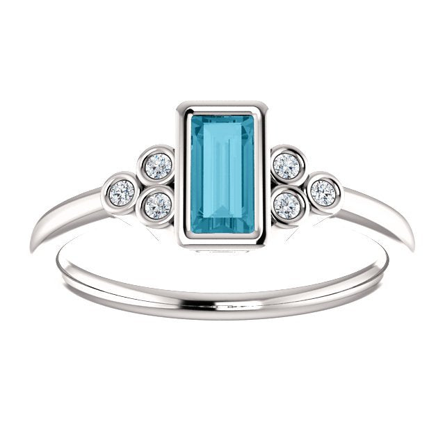 14K Gold 0.45 CT London Blue Topaz & 0.06 CTW Diamond Bezel Set Ring - Elegant Engagement, Anniversary or Gift Jewelry for Women
