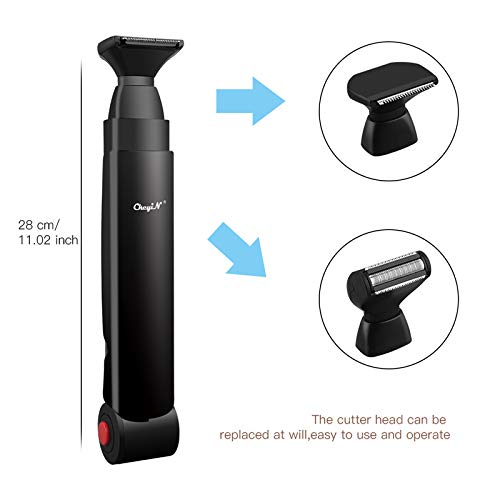 Foldable Electric Back Hair Trimmer for Men - Rechargeable Long Handle Body Shaver with Razor Blade - Whole Body Grooming Kit for Back, Chest, Legs & Arms Hair Removal at Home or Travel