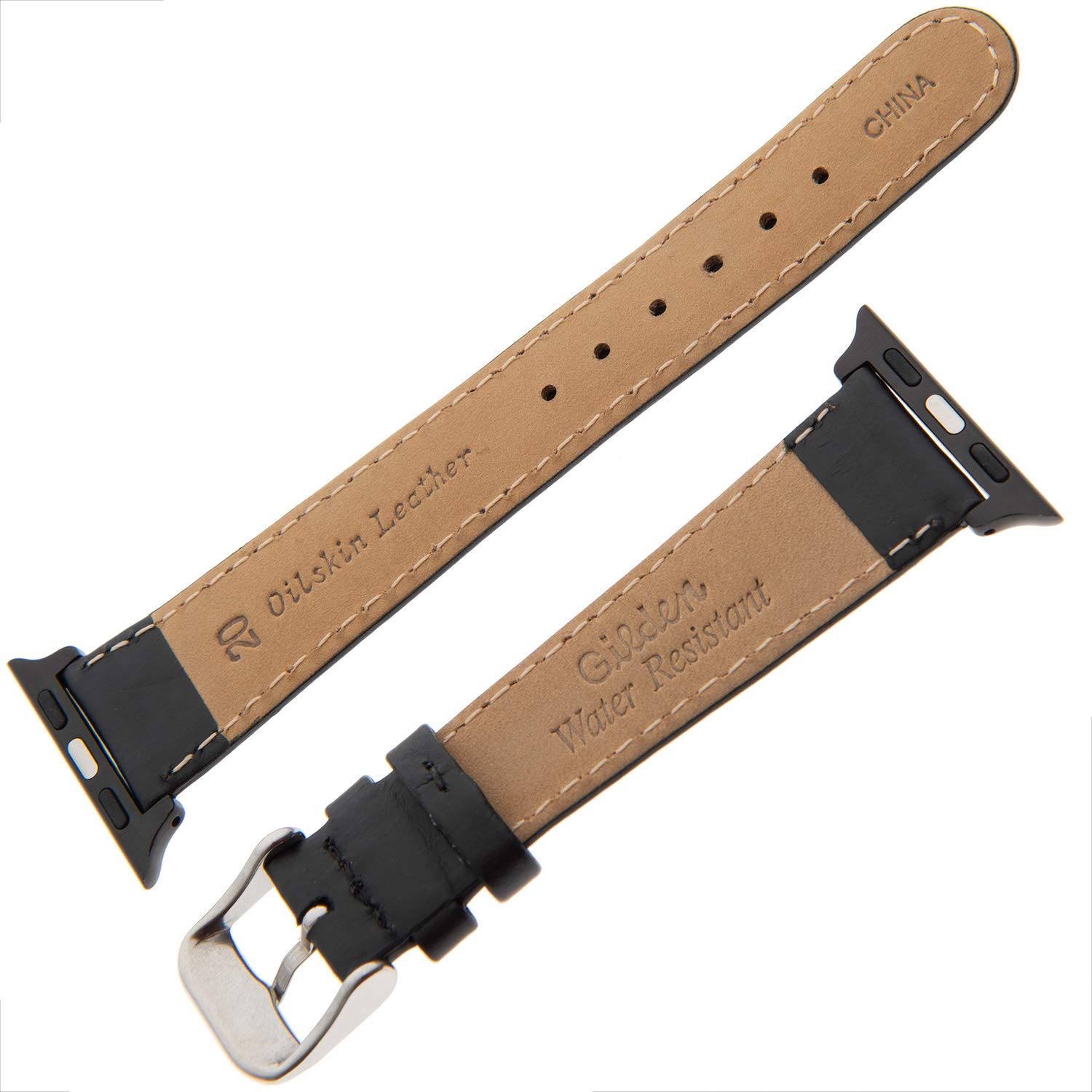Waterproof Oilskin Stitched Black Watch Band for Apple Watch 38mm 40mm - Durable & Stylish Replacement Strap for Work, Travel & Outdoor Activities