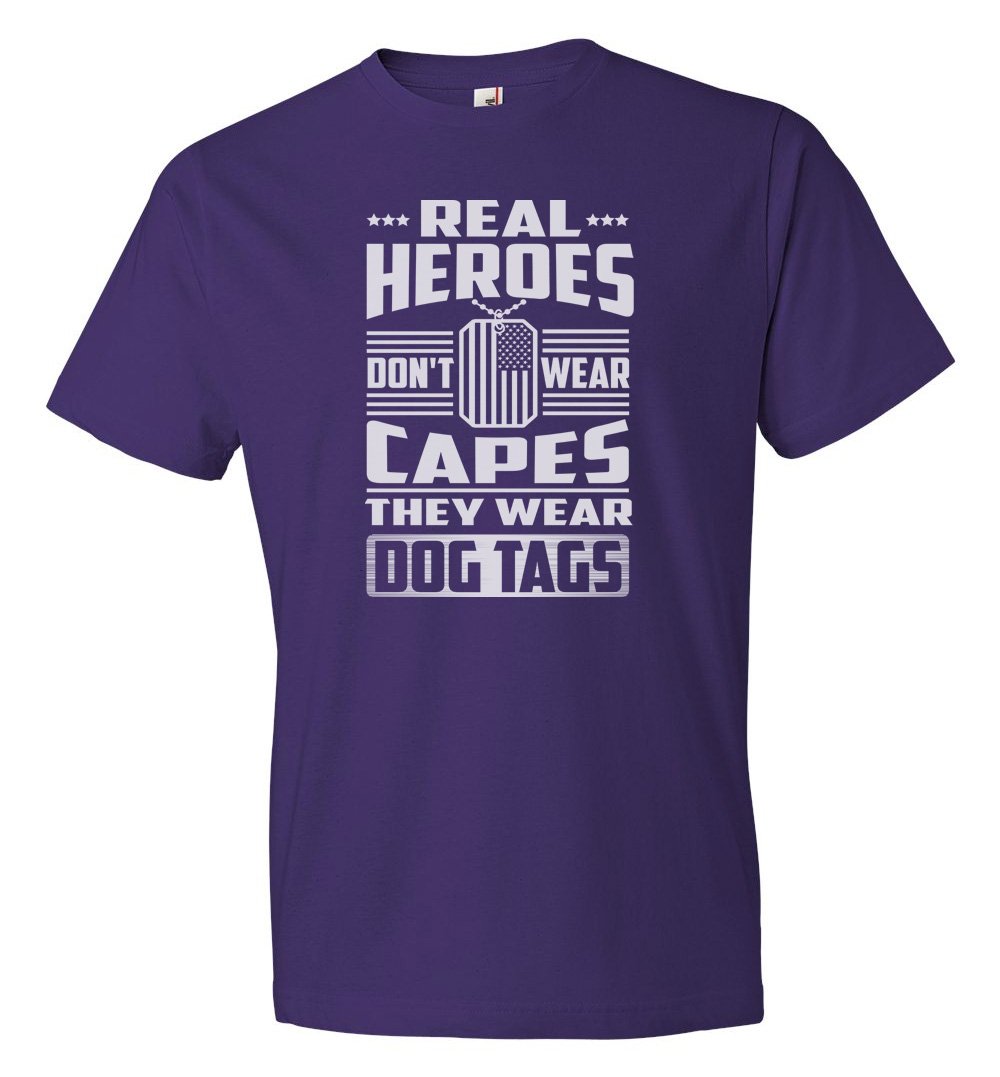 Boundless Tee - Real Heroes Don't Wear Capes They Wear Dog Tags - Military Appreciation Shirt for Veterans & Active Duty - Casual Wear & Patriotic Events