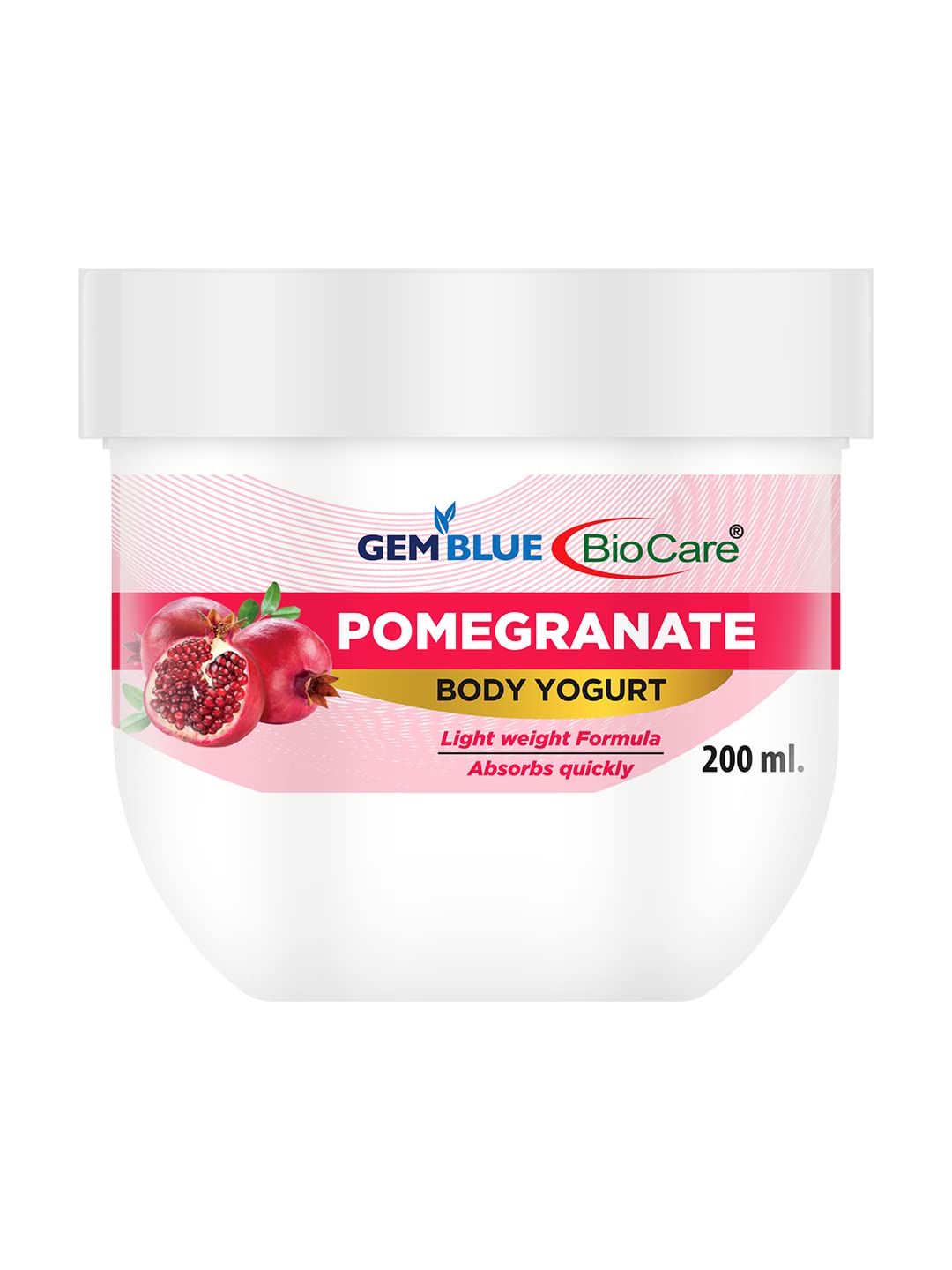 Gemblue Biocare Pomegranate Body Yogurt 200ml - Hydrating & Nourishing Body Cream for Dry, Dull Skin | Moisturizing Body Lotion with Antioxidant Benefits | Perfect for Daily Skincare Routine & Post-Shower Hydration | Pack of 1