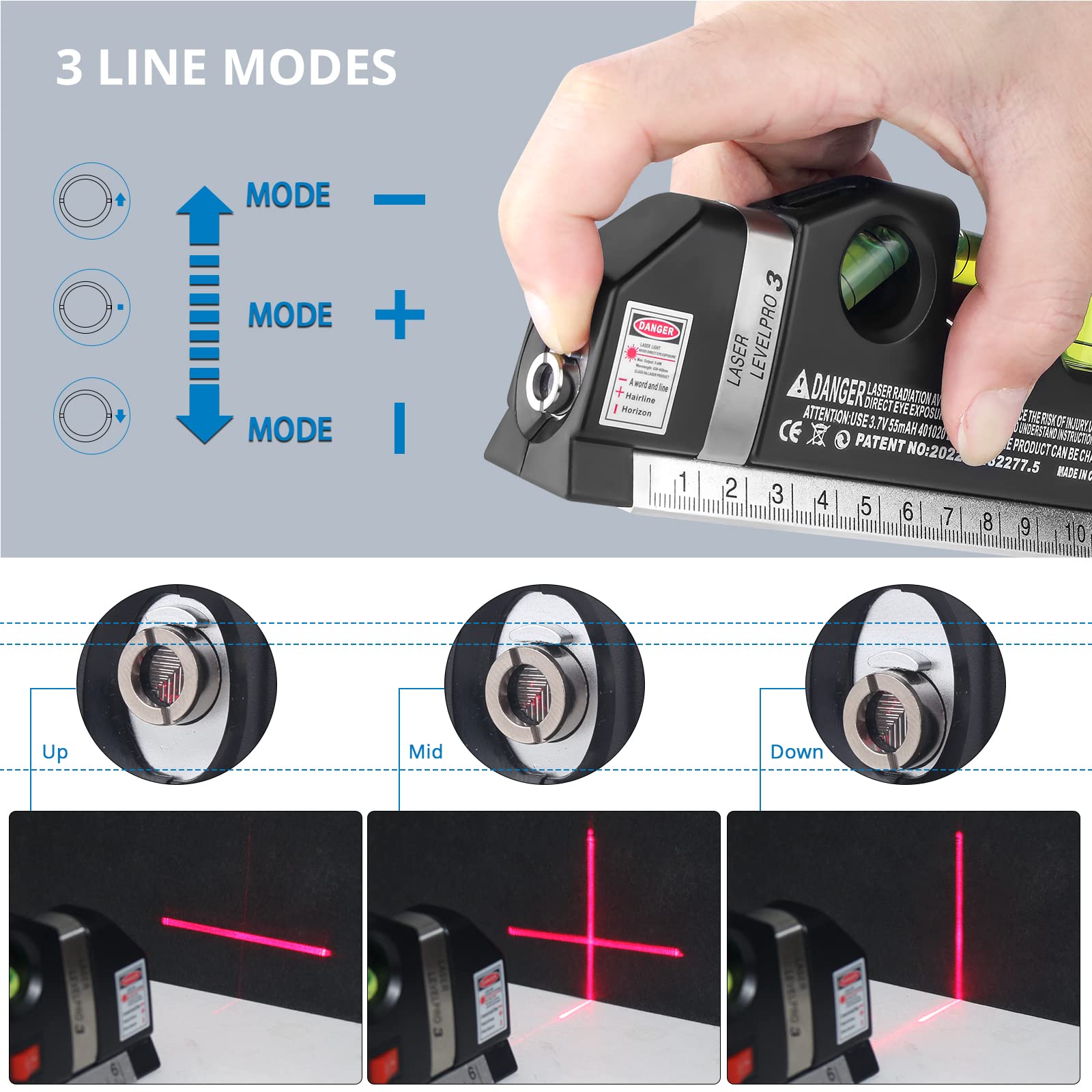 Qooltek Cross Line Laser Level Tool with Metal Tripod & Rechargeable Battery - Multipurpose Laser Level for Picture Hanging, Construction, and DIY Projects (Black) - Perfect for Home Renovation, Wall Alignment, and Tile Installation