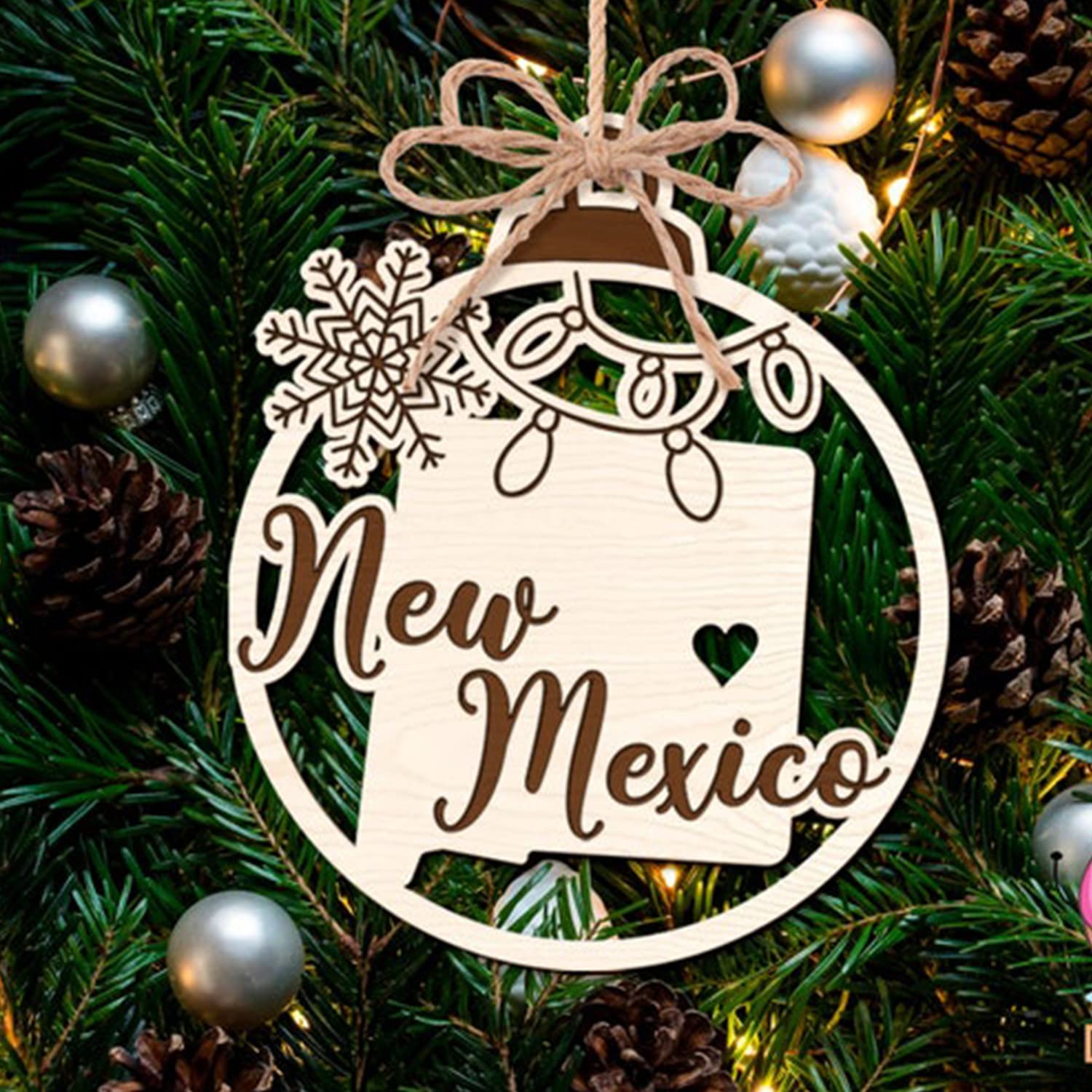 New Mexico State Wooden Christmas Ornaments | USA Handmade Holiday Tree Decorations | Set of 10 Unique Collectible Trinkets | Perfect for Christmas Tree Decorating, Gift Giving & Home Holiday Decor
