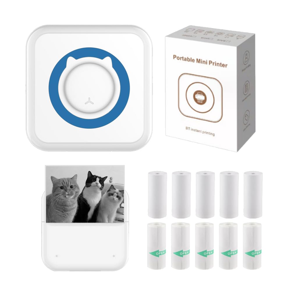 Mini Bluetooth Sticker Printer - Portable Thermal Photo Printer for iPhone, Smart Note Buddy with 10 Rolls Paper - Perfect for Journaling, Memos, Scrapbooking & DIY Crafts